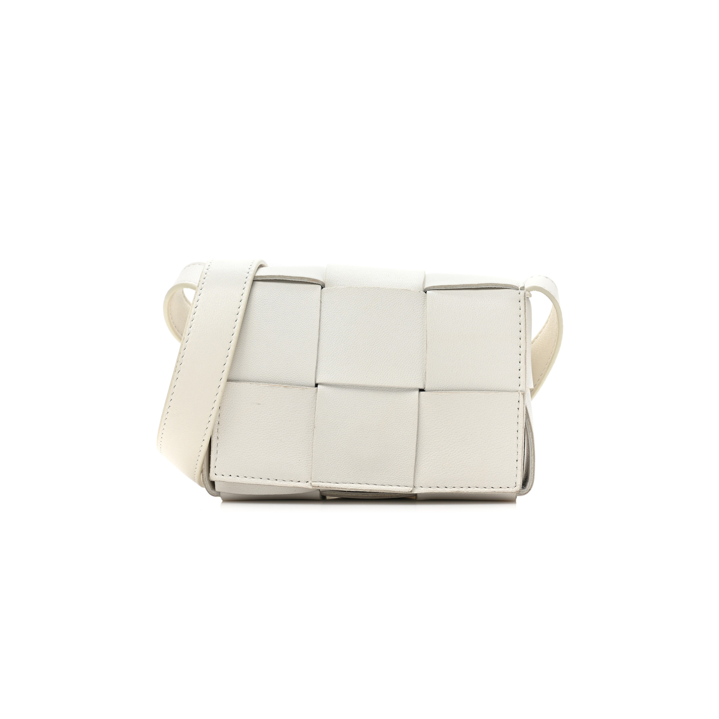 bo*te*ga Ve*ne*ta lambskin maxi intrecciato extra mini cassette crossbody bag white (12*10*4cm)