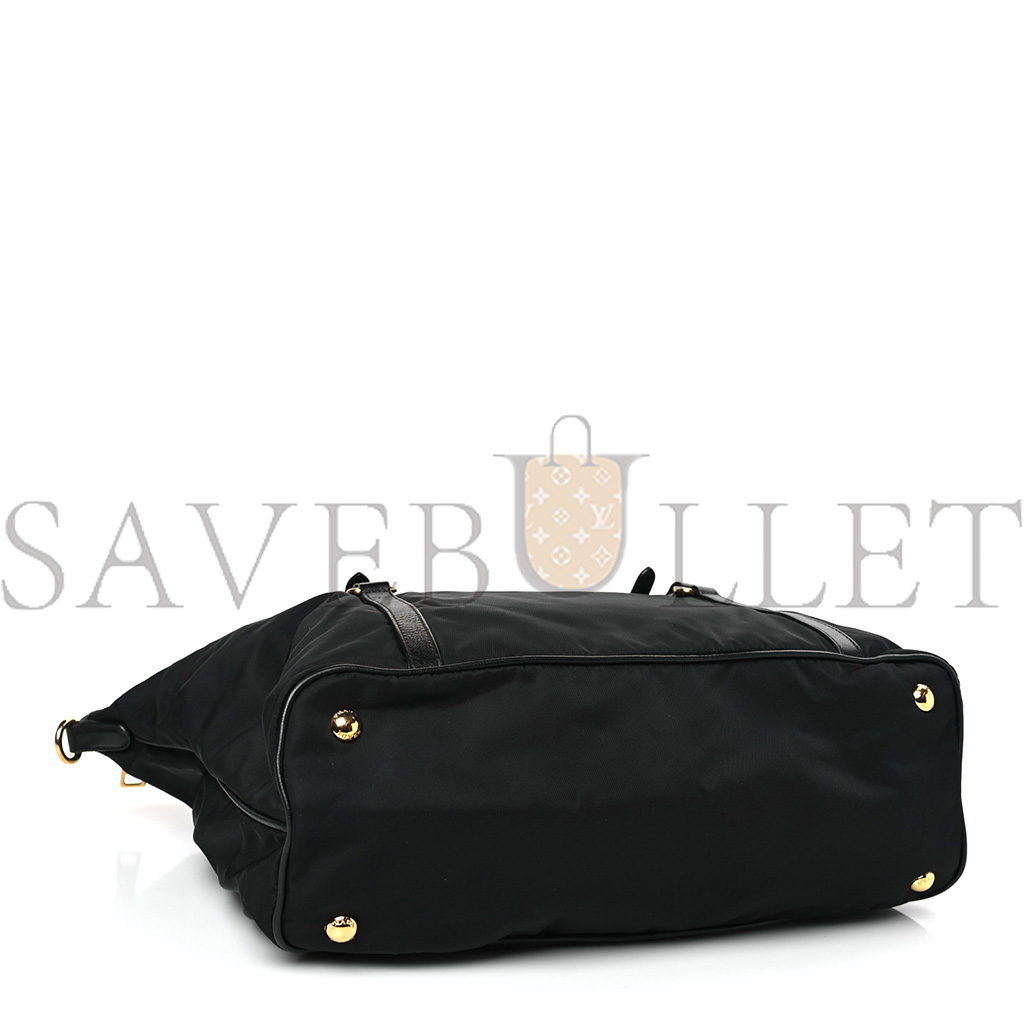 Pra*a saffiano tessuto nylon shopping tote black (36*30*14cm)