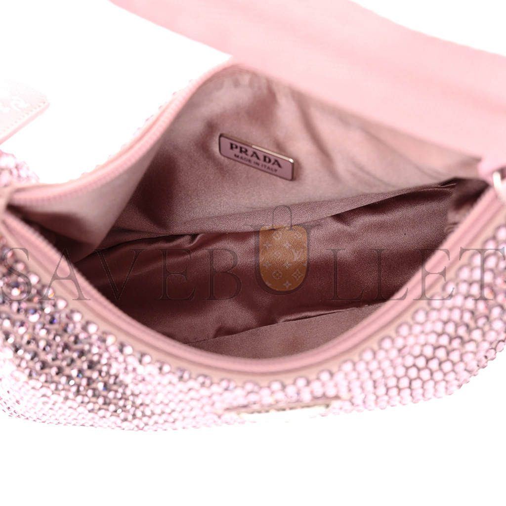 Pra*a satin crystal mini re-edition 2000 bag alabastro (23*17*6cm)