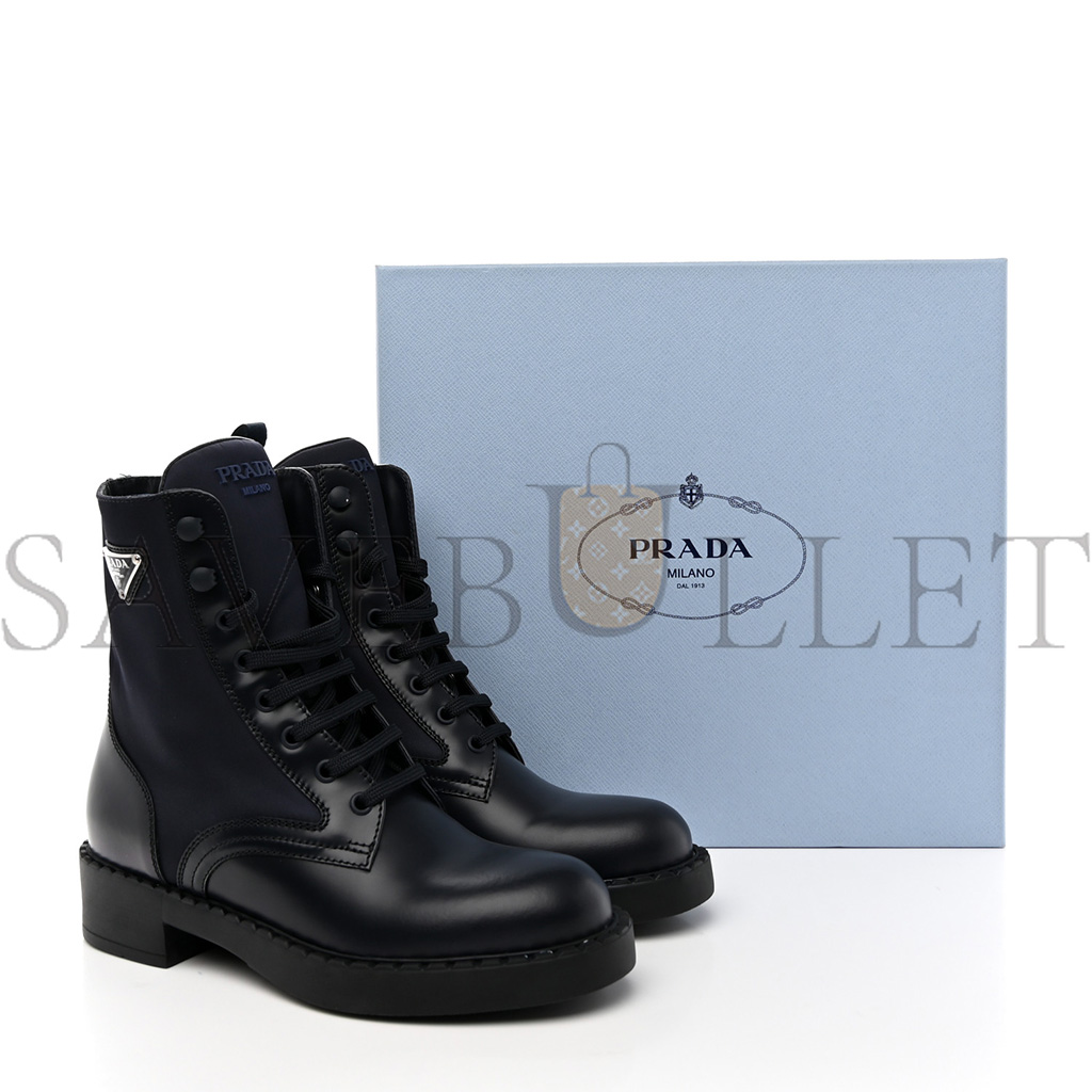 Pra*a spazzolato re-nylon metal triangle logo womens 50mm combat boots 37 blue