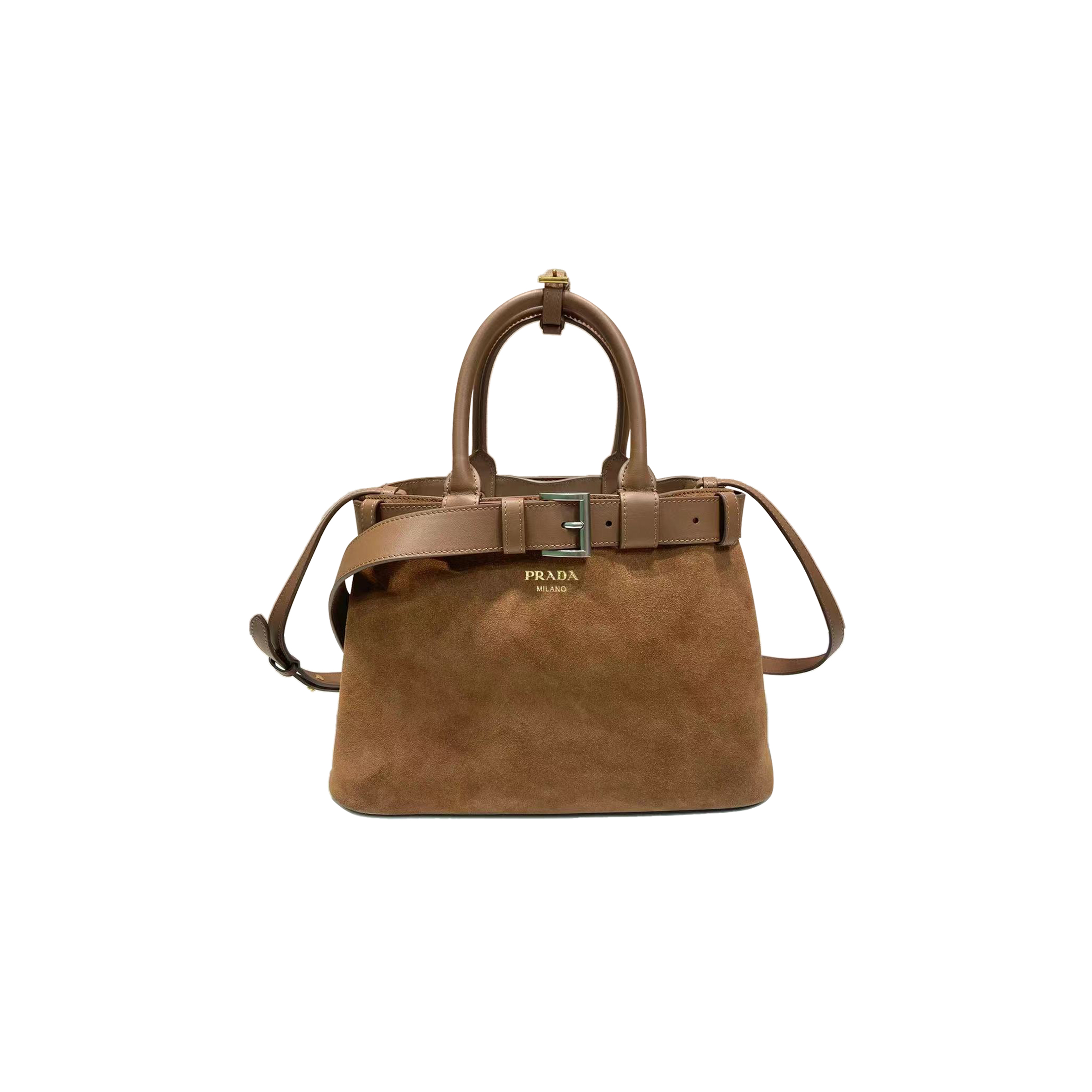 Pra*a buckle suede bag with belt 1ba416 (32*23*11cm)