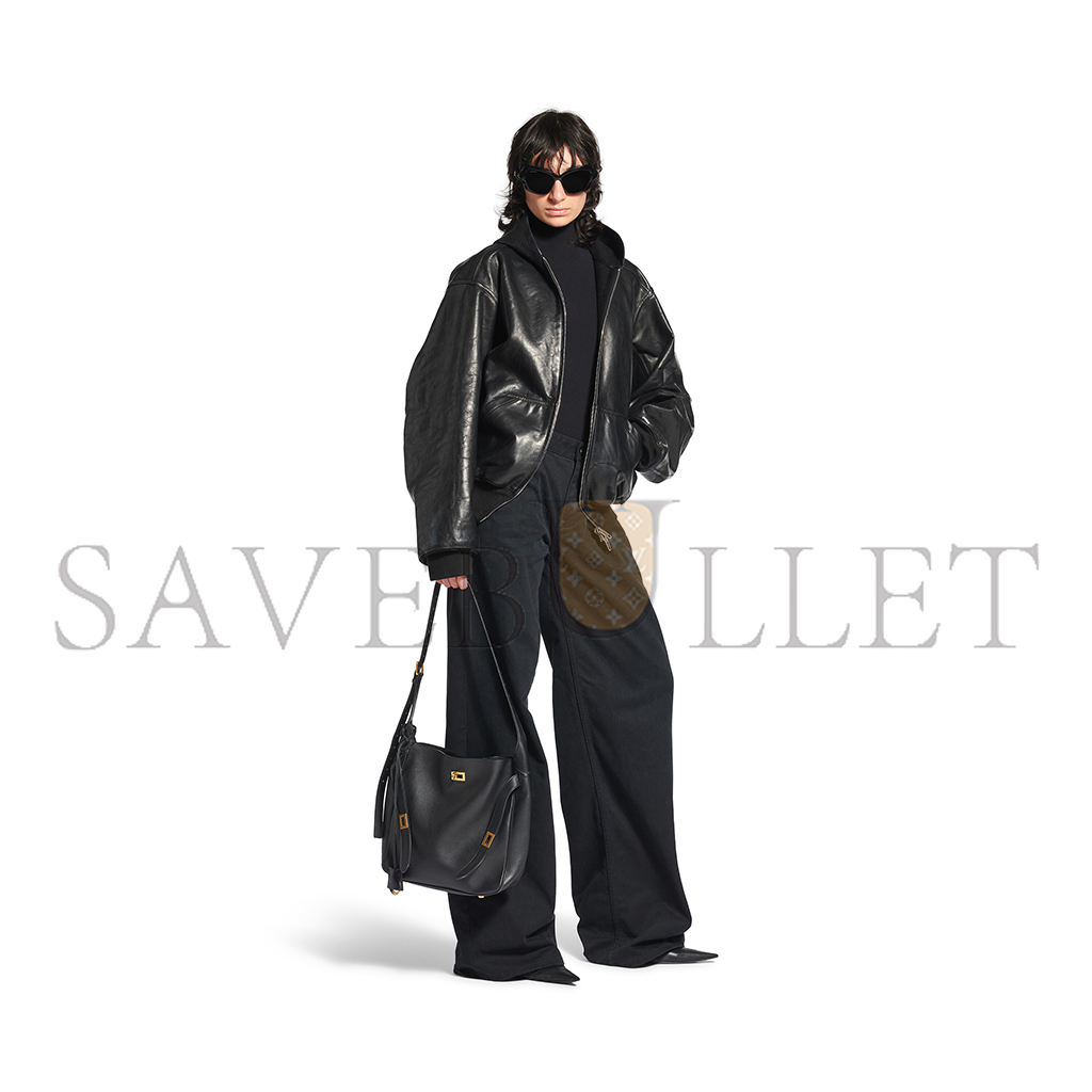 Ba*len*cia*ga bel air small hobo bag in black smooth calfskin, aged-gold hardware 8110182abav1000 (26.9*25.9*9.9cm)