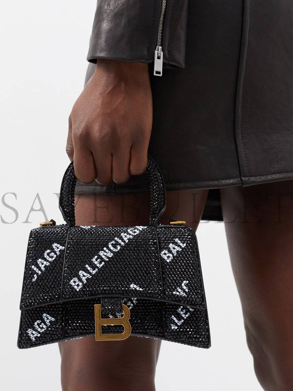 Ba*len*cia*ga black hourglass xs crystal-embellished handbag matchesfashion us (19*12*6.6cm)