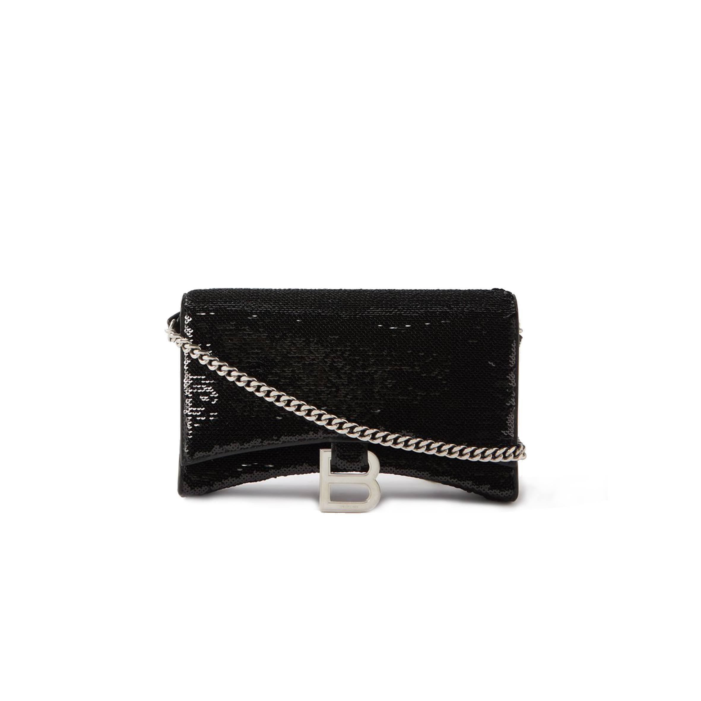 Ba*len*cia*ga black hourglass sequinned leather cross-body bag matchesfashion us (19.5*12*5cm)