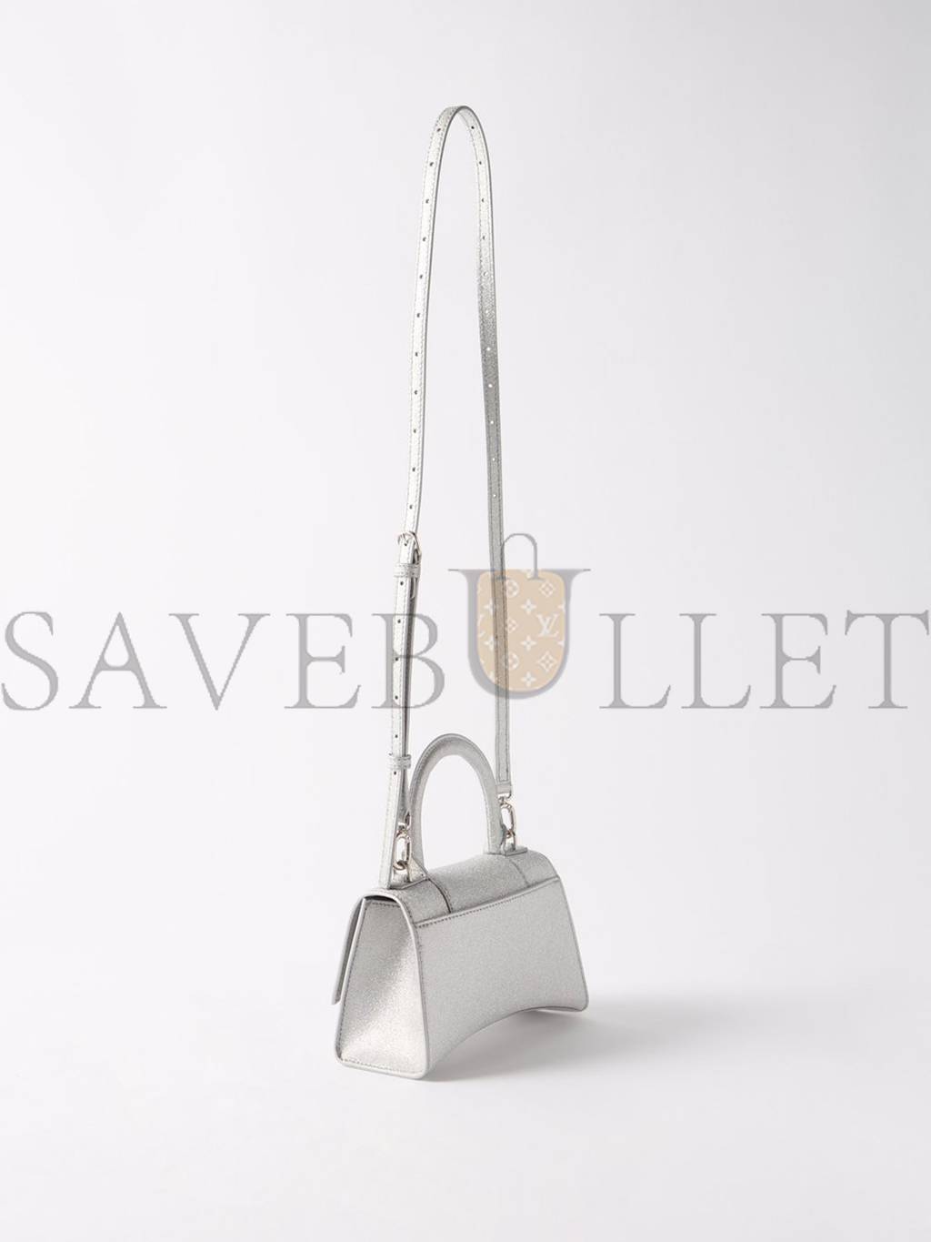 Ba*len*cia*ga silver hourglass xs glitter faux-leather bag matchesfashion us (19*12*6.6cm)