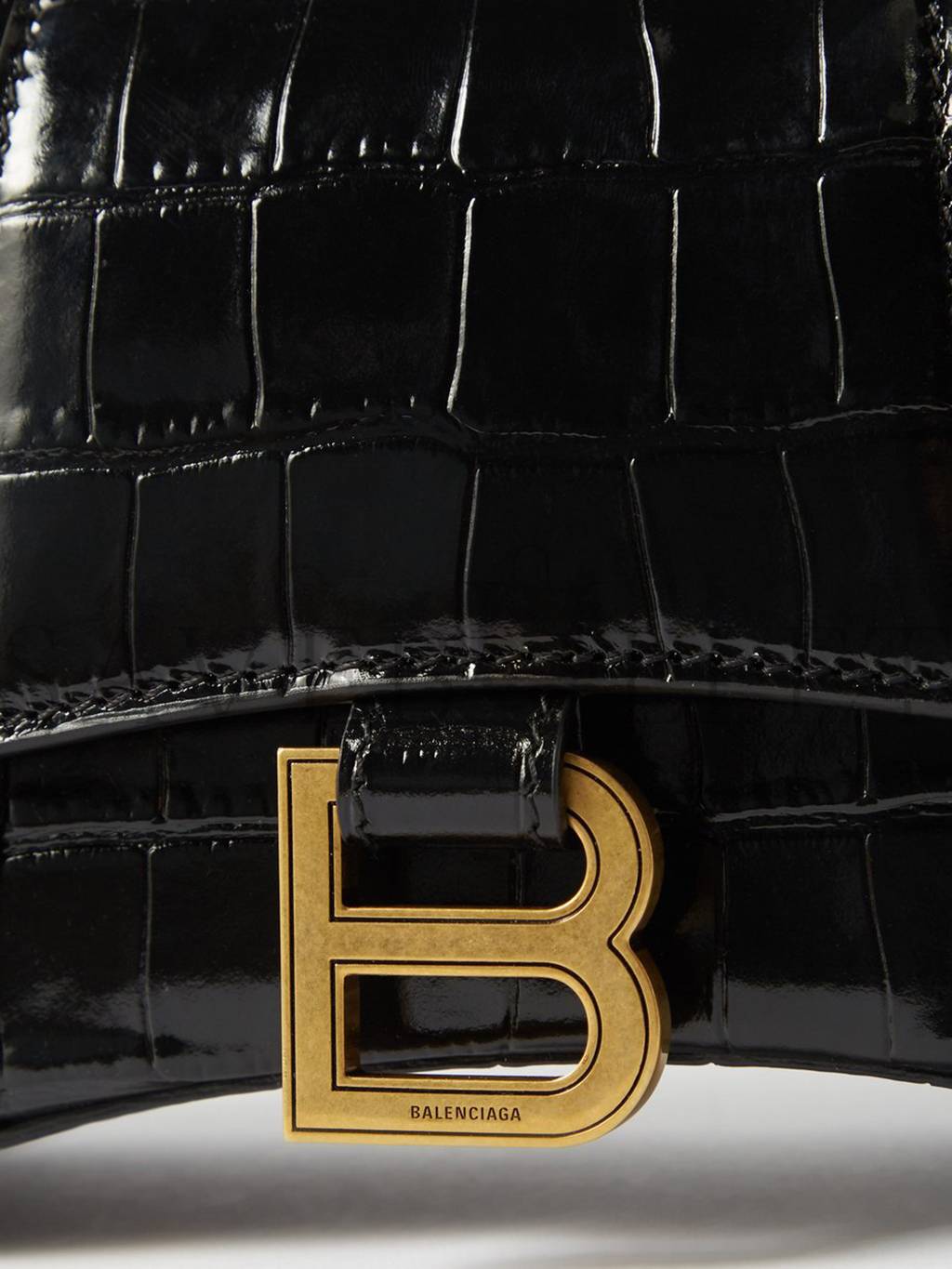 Ba*len*cia*ga black hourglass xs crocodile-effect leather bag matchesfashion us (19*12.1*7.6cm)