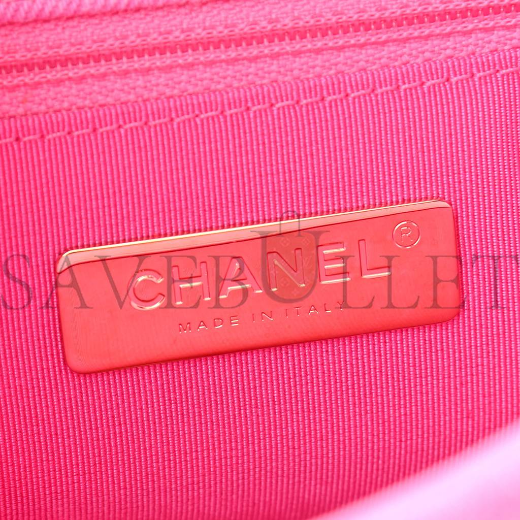 Ch*el denim quilted large Ch*el 19 flap neon pink gold hardware (30*20*10cm)