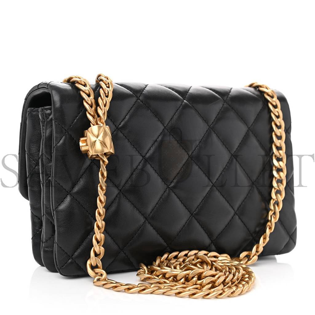 Ch*el lambskin quilted small pillow crush flap black gold hardware (22*13*6cm)