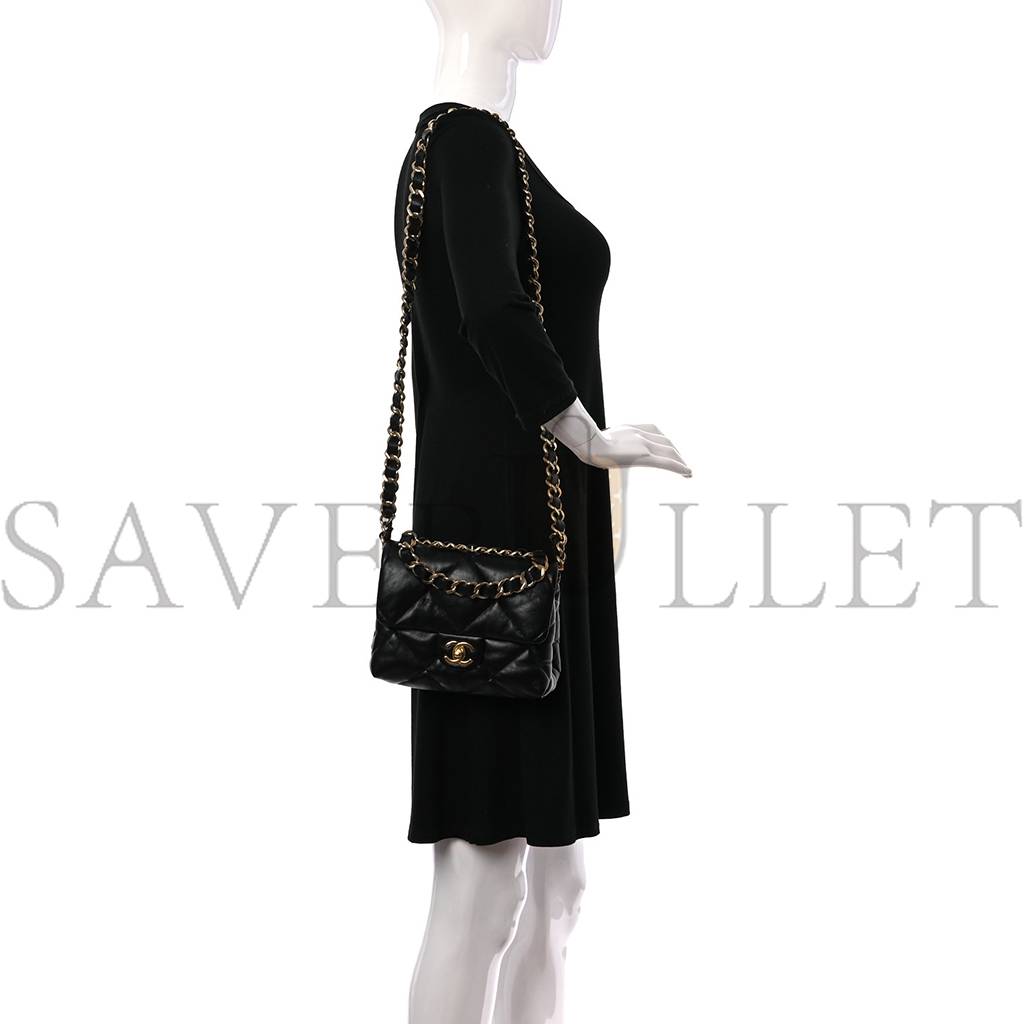 Ch*el lambskin quilted chain top handle flap black gold hardware (19*18*3cm)