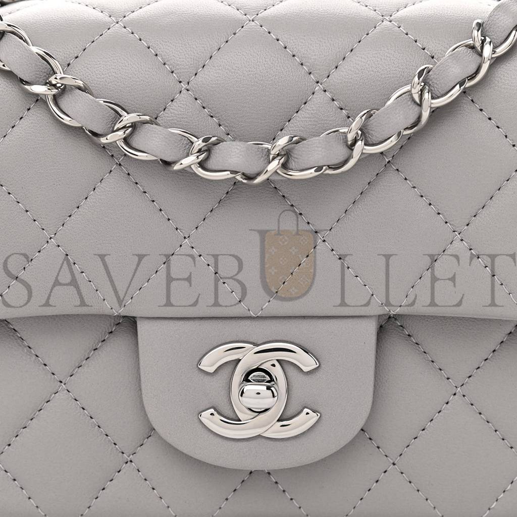 Ch*el lambskin quilted mini rectangular flap grey silver hardware (20*12*6cm)