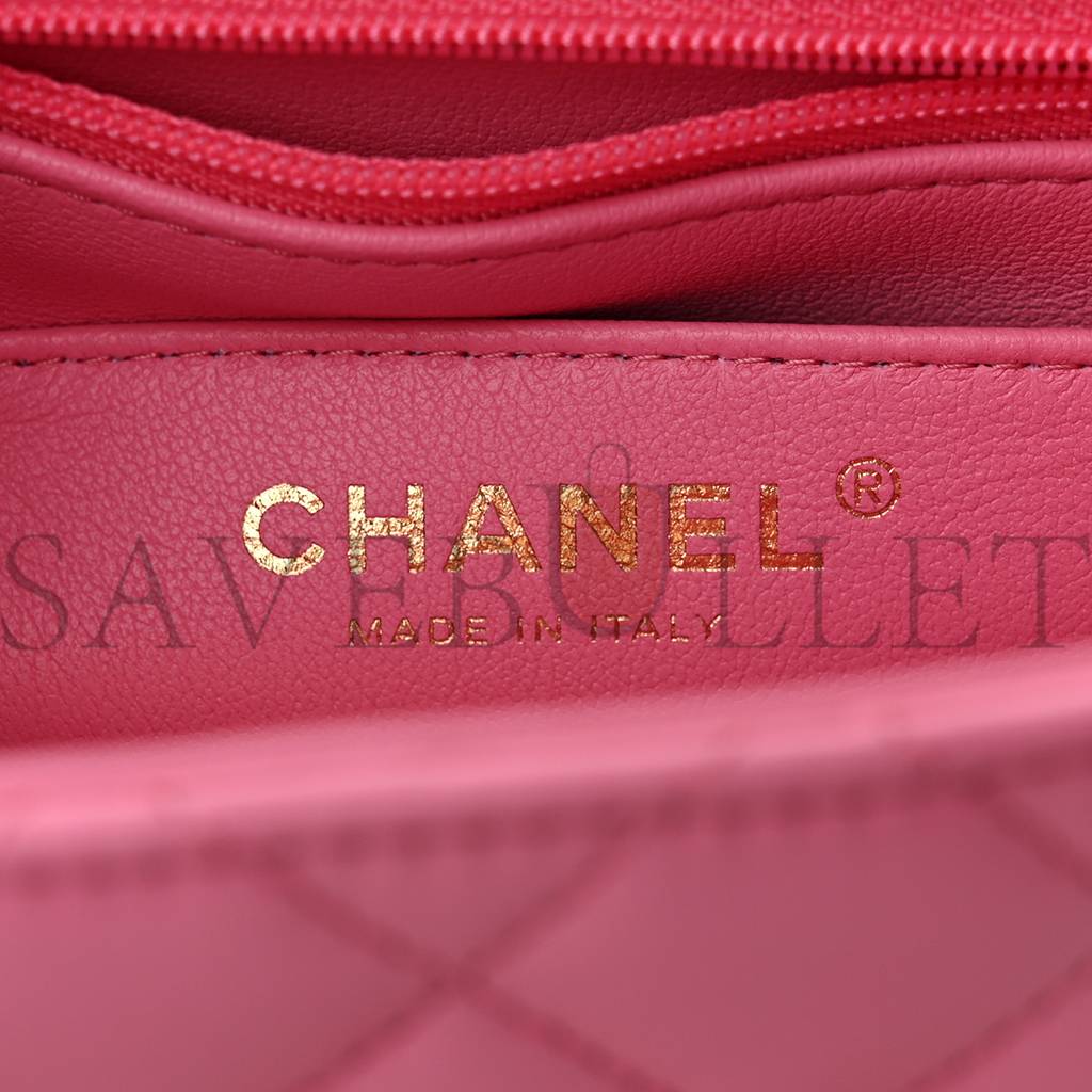 Ch*el lambskin quilted mini top handle rectangular flap pink rose gold hardware (20*12*6cm)
