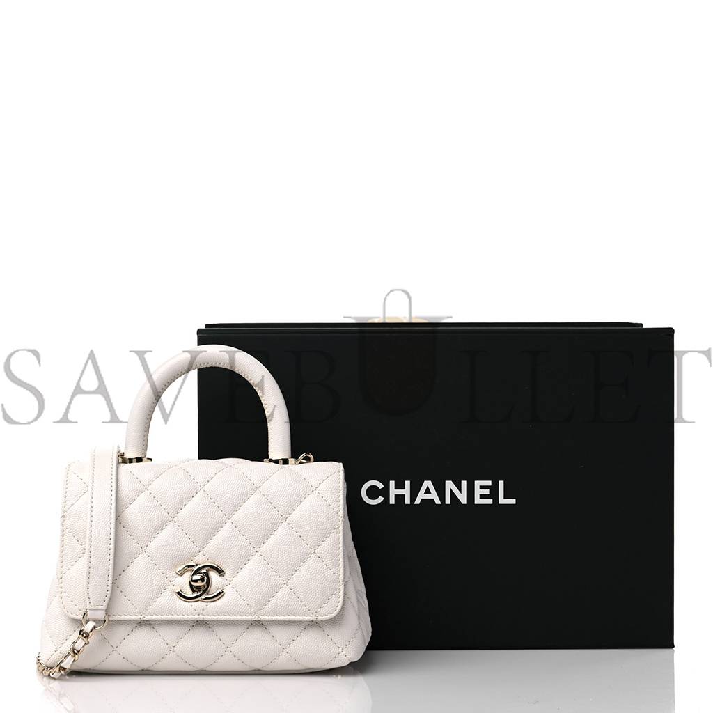 Ch*el caviar quilted extra mini coco handle flap white rose gold hardware (18*12*9cm)