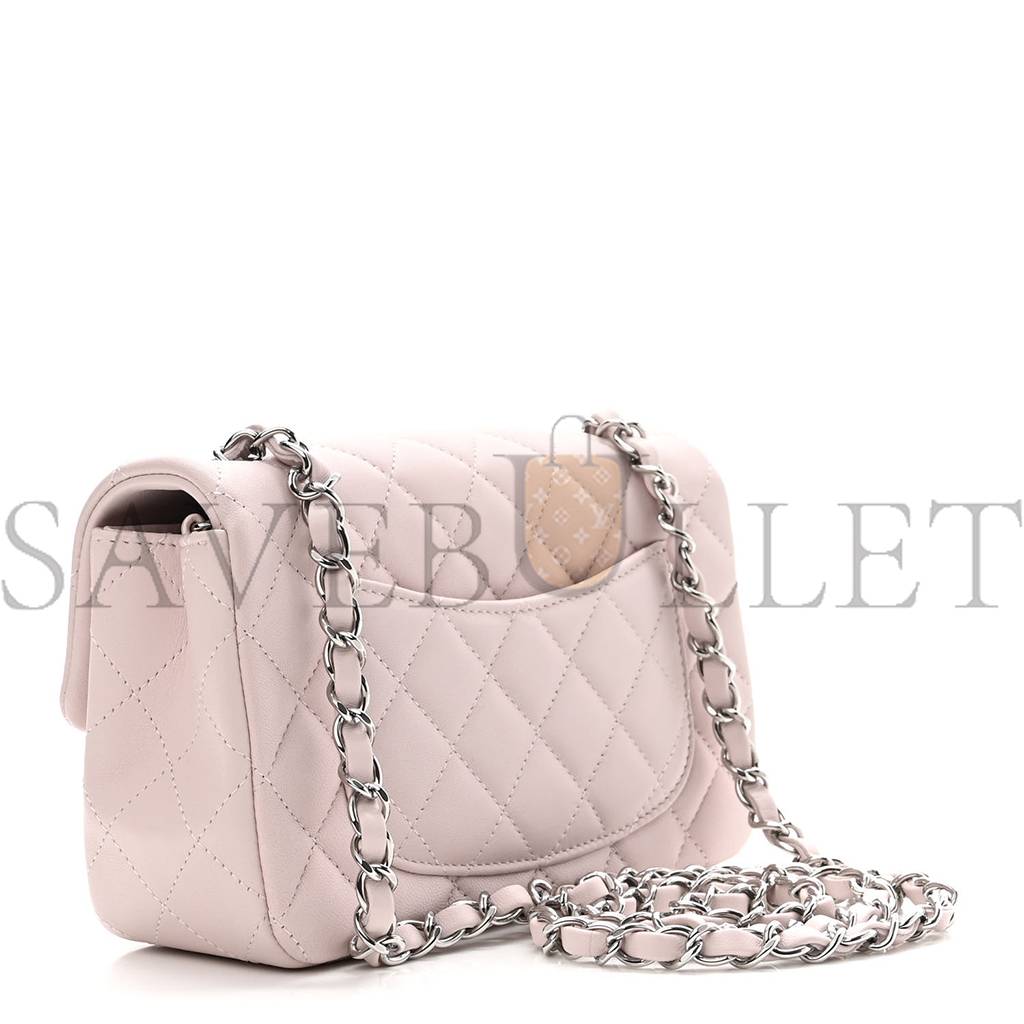 Ch*el lambskin quilted mini rectangular flap light purple silver hardware (20*13*6cm)