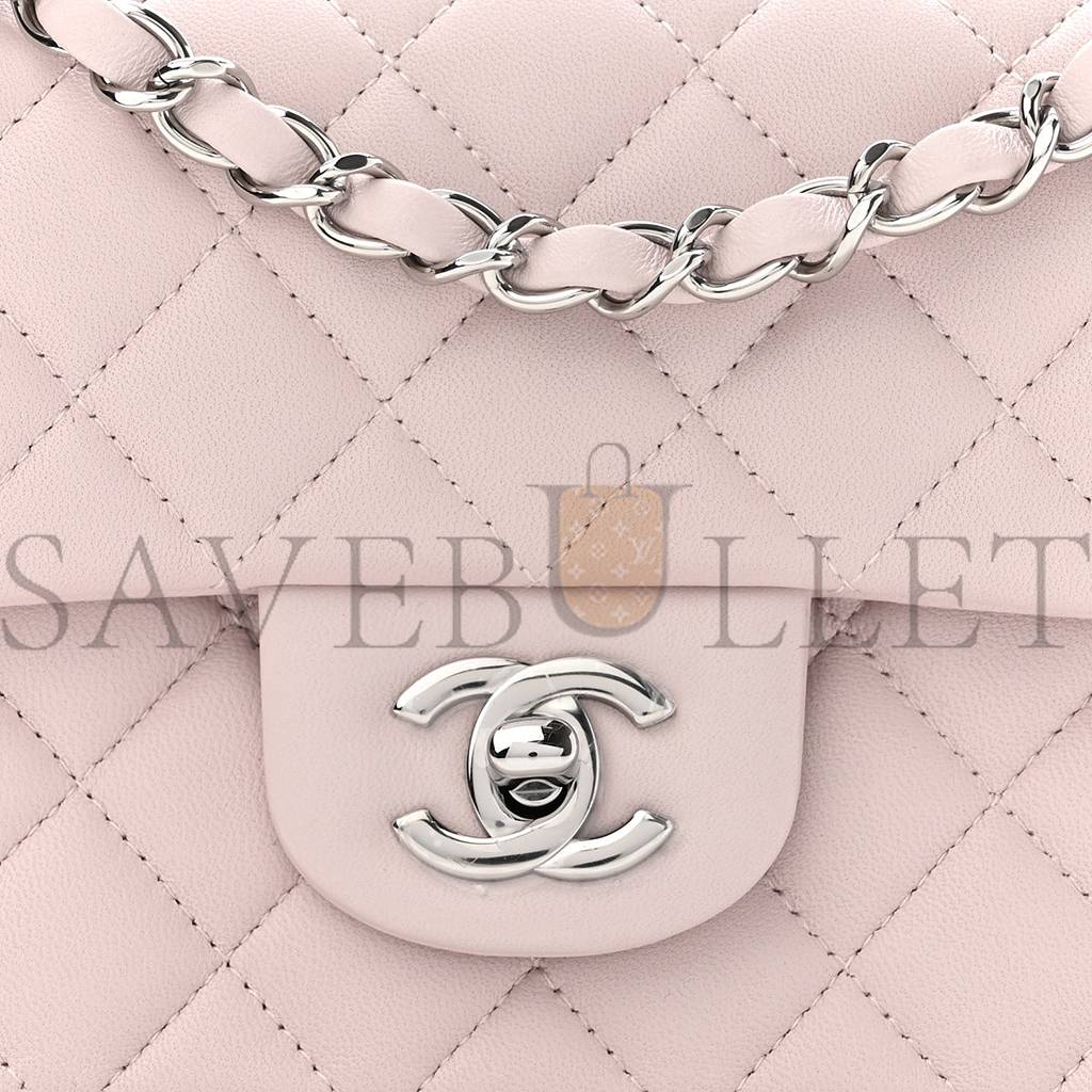 Ch*el lambskin quilted mini rectangular flap light purple silver hardware (20*13*6cm)