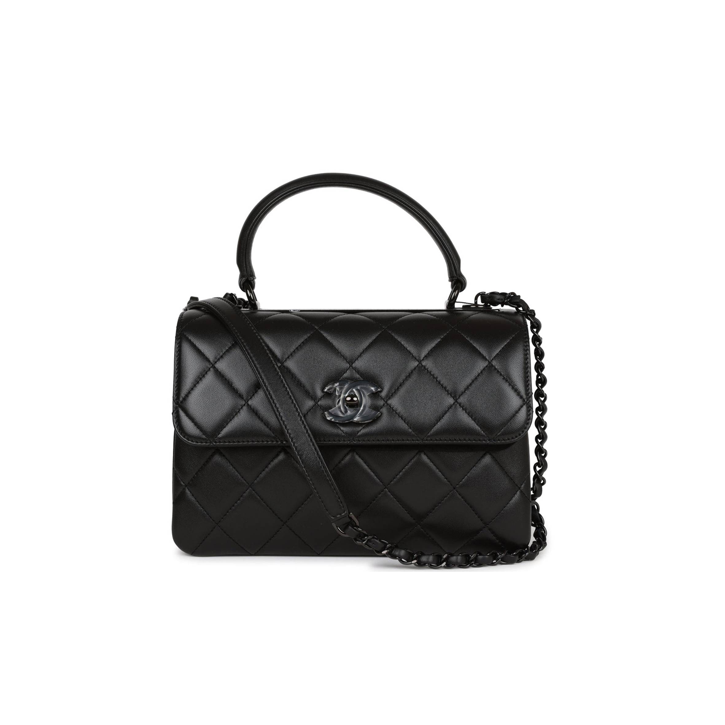 Ch*el large trendy cc bag so black lambskin black hardware (25*17*12cm)