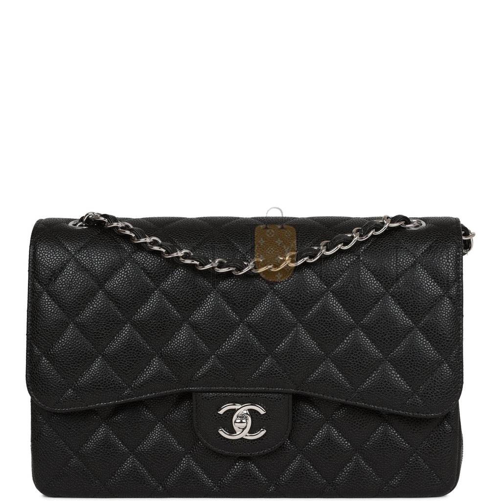 Ch*el jumbo classic double flap bag black caviar silver hardware (30*20*9cm)