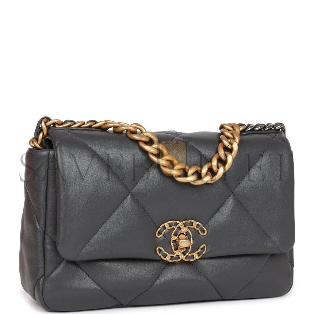 Ch*el medium 19 flap bag grey calfskin mixed hardware (25*16*9cm)