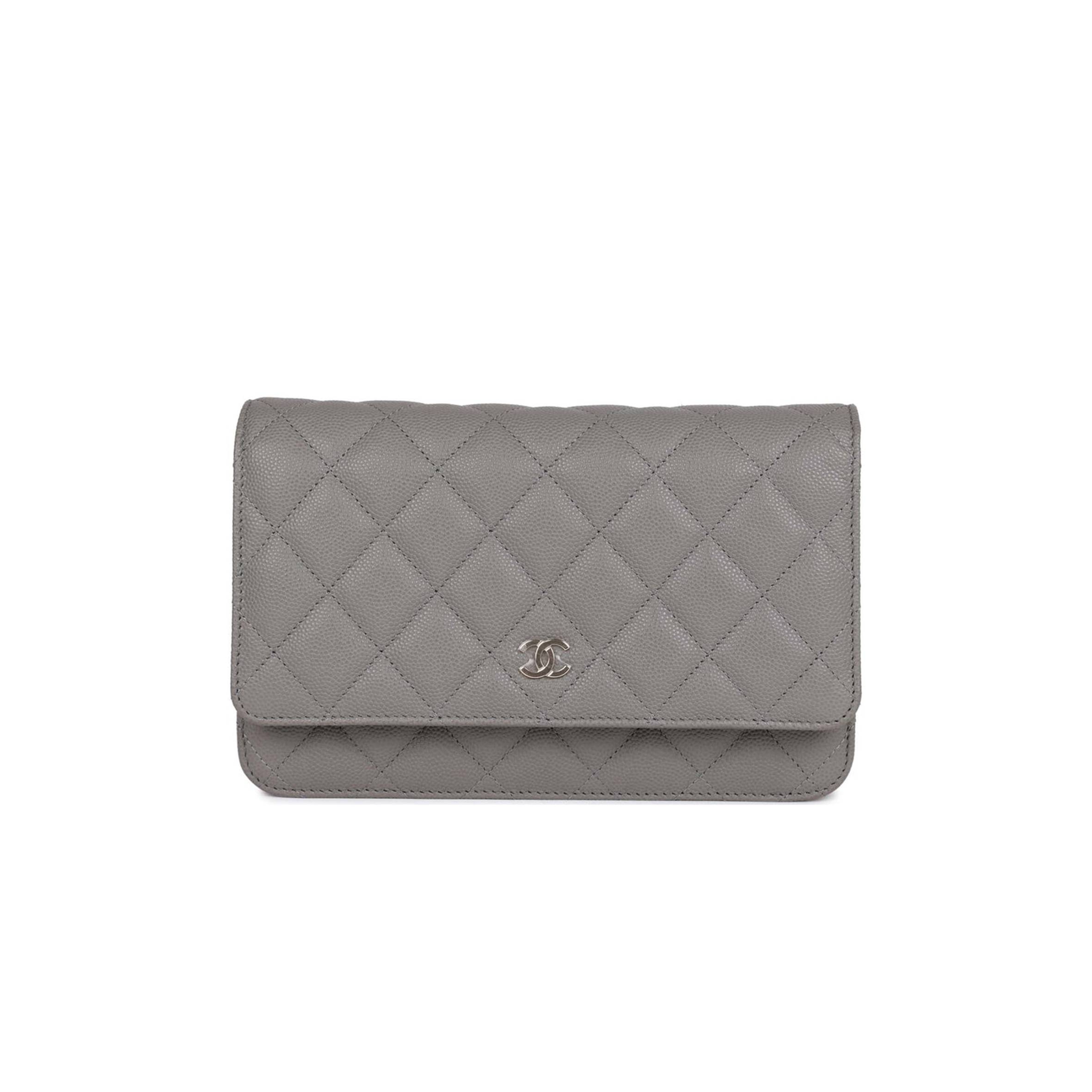 Ch*el wallet on chain woc grey caviar light gold hardware (19*13*4cm)