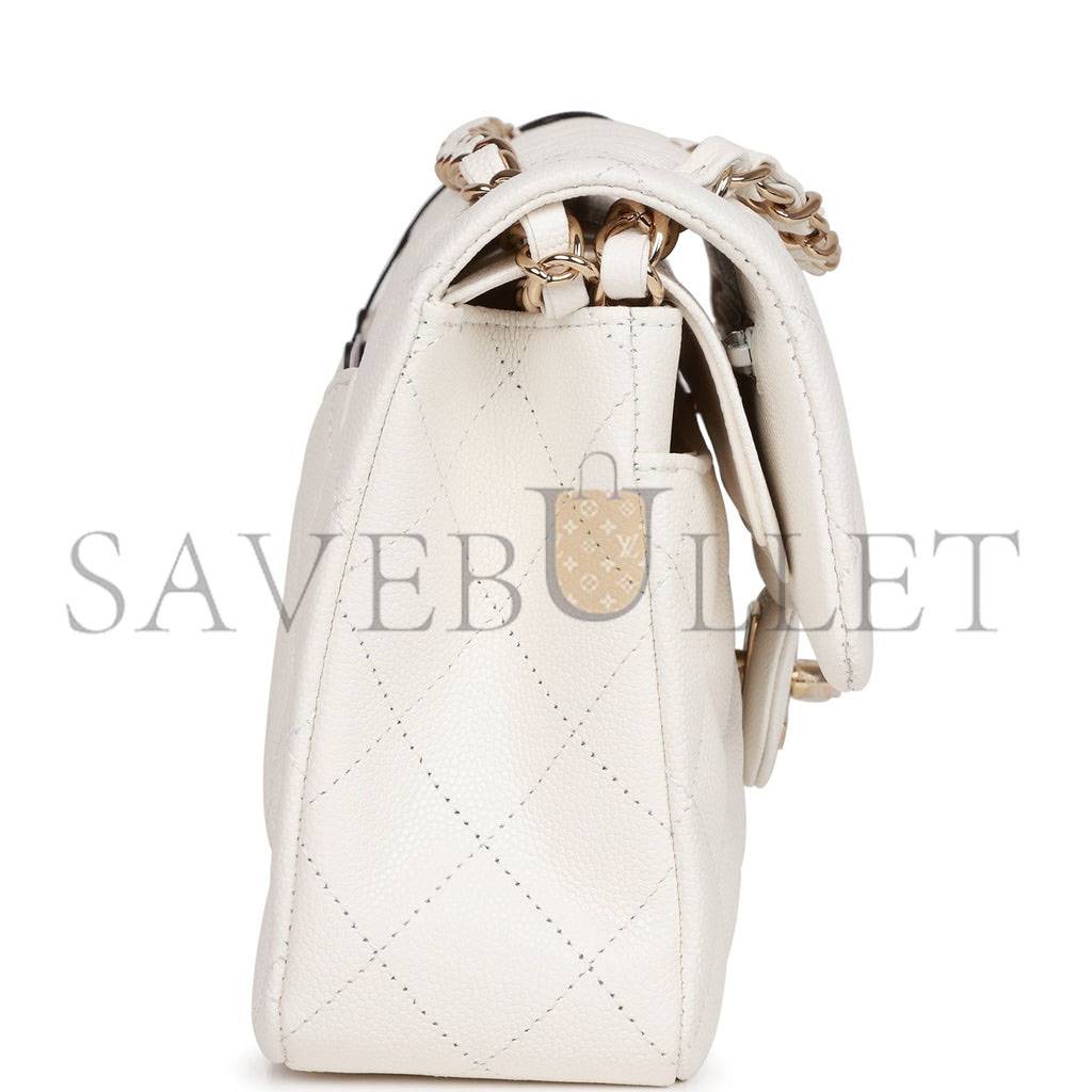 Ch*el small classic double flap white caviar gold hardware (23*13*6cm)