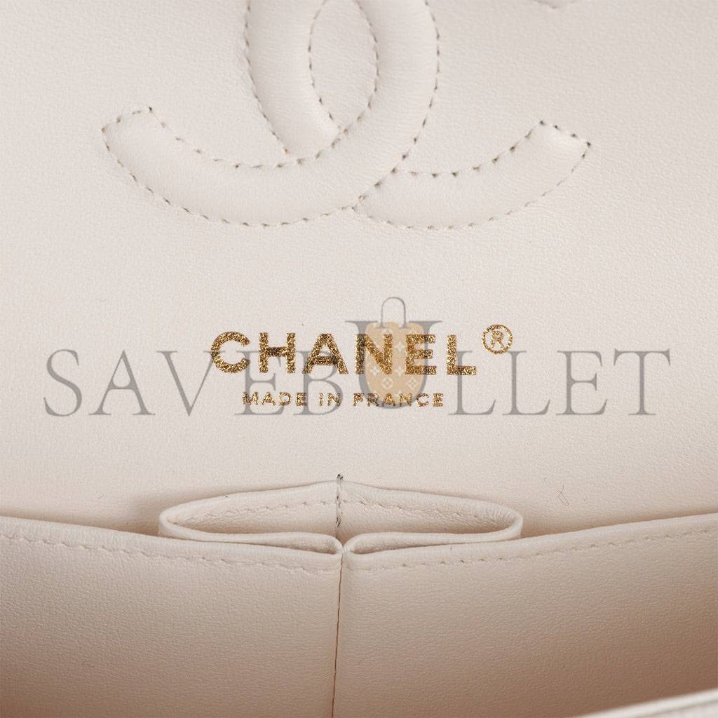 Ch*el small classic double flap white caviar gold hardware (23*13*6cm)