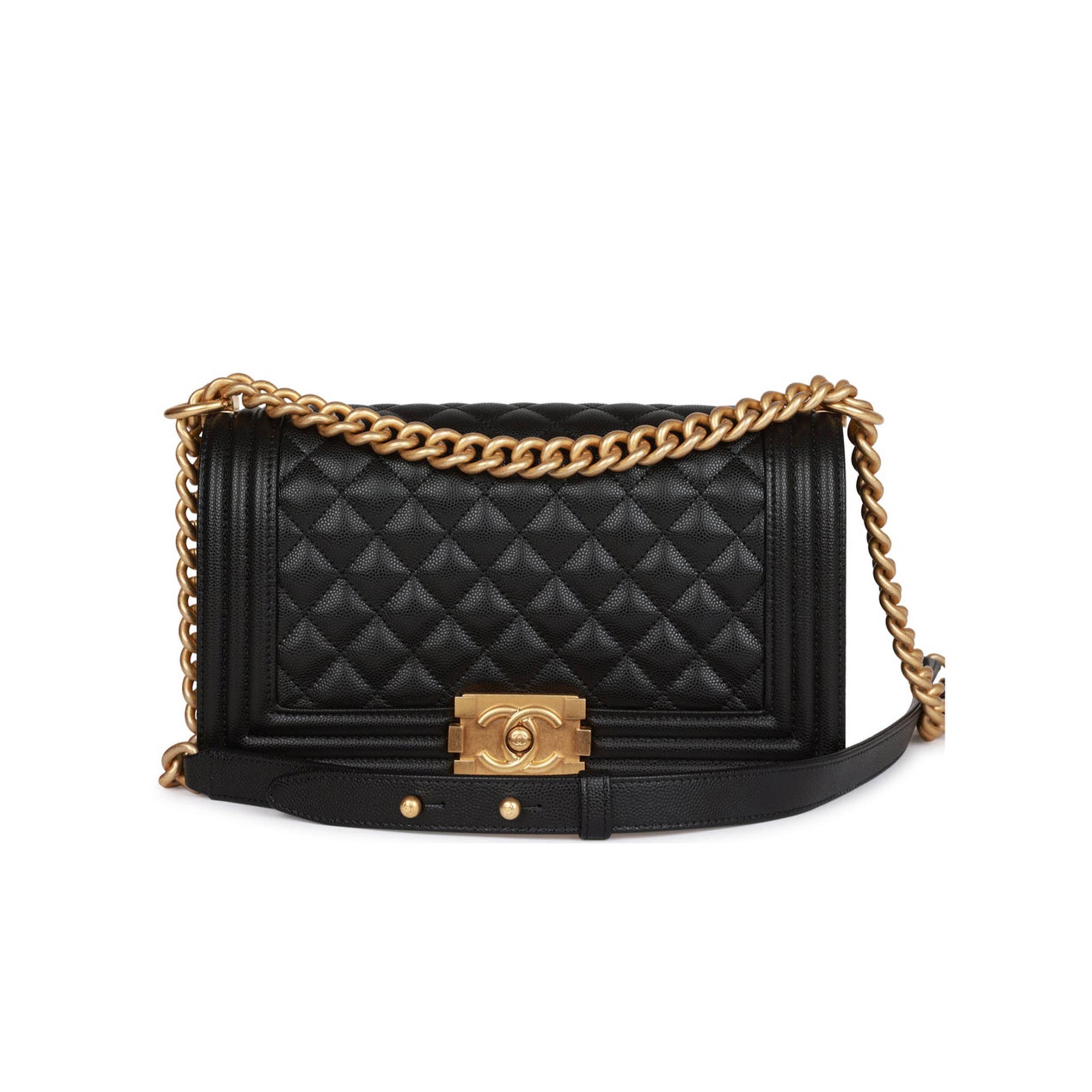 Ch*el medium boy bag black caviar antique gold hardware (25*15*9cm)