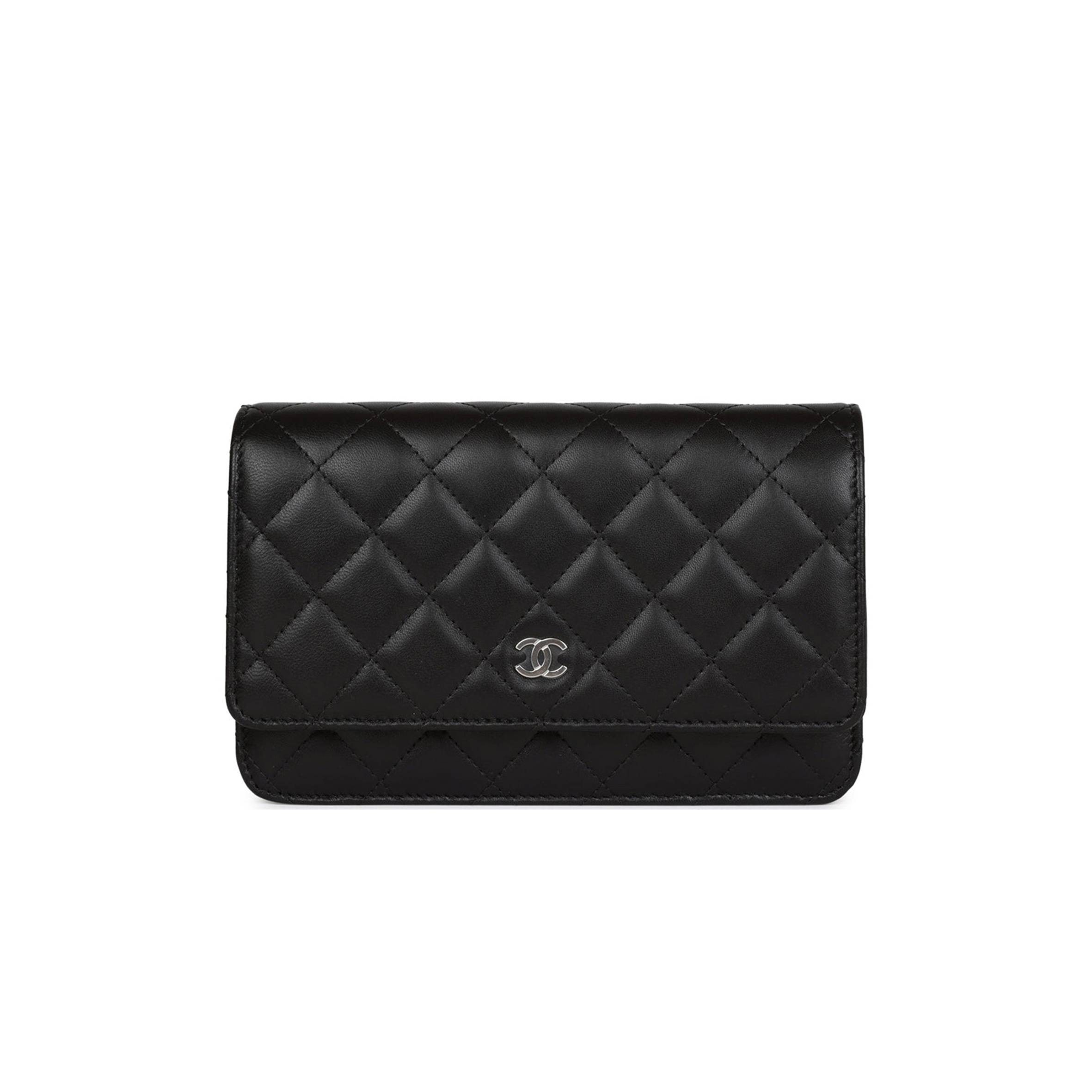 Ch*el wallet on chain woc black lambskin silver hardware (19*12*4cm)