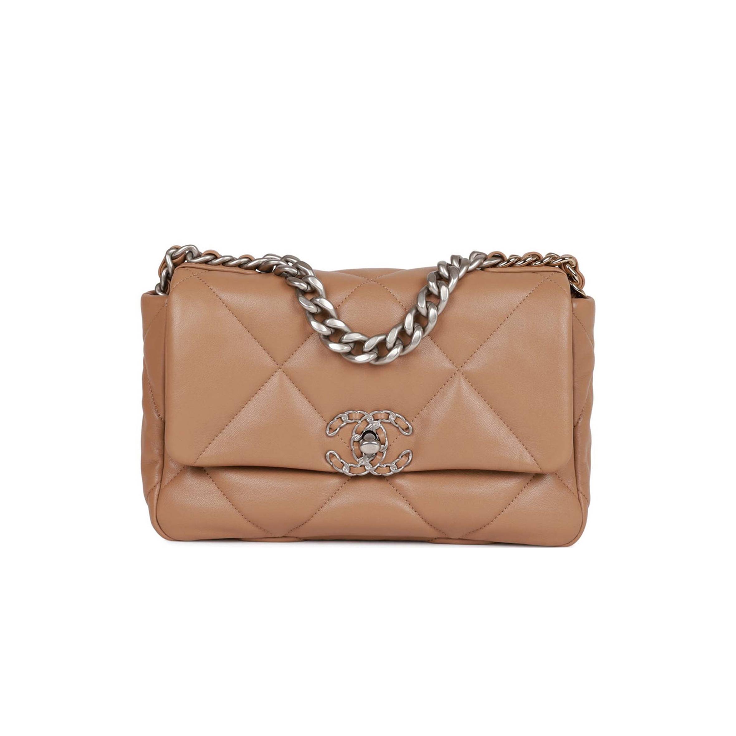 Ch*el medium 19 flap bag beige calfskin mixed hardware (25*16*9cm)