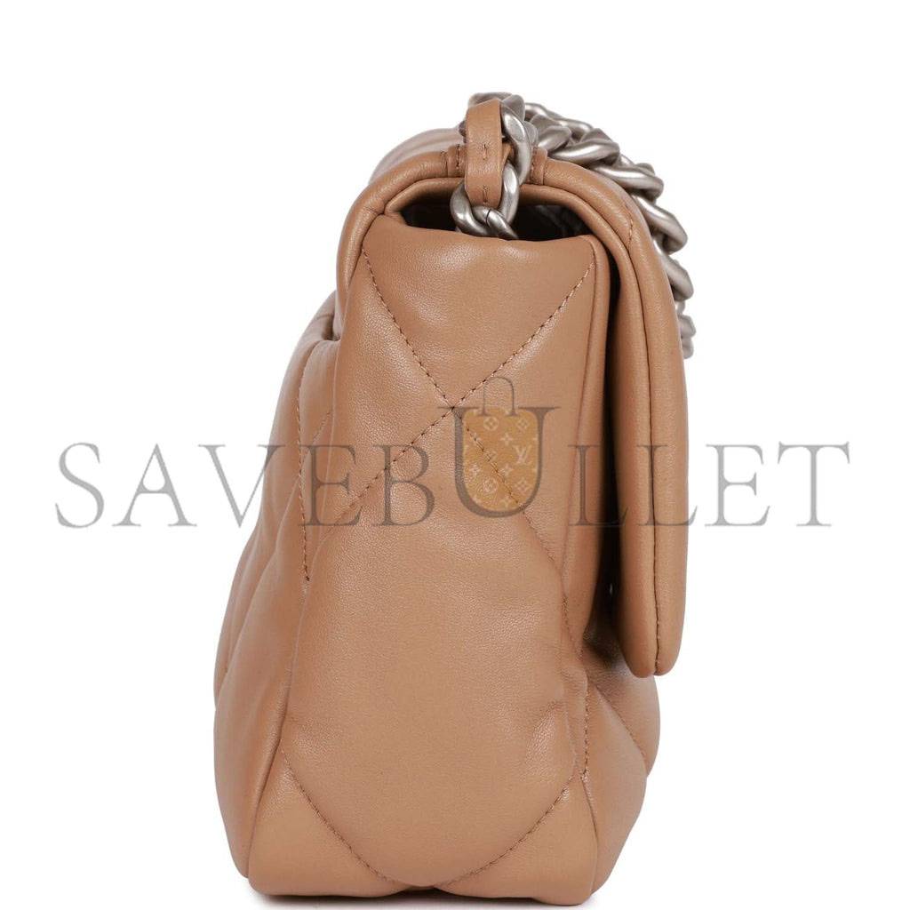 Ch*el medium 19 flap bag beige calfskin mixed hardware (25*16*9cm)