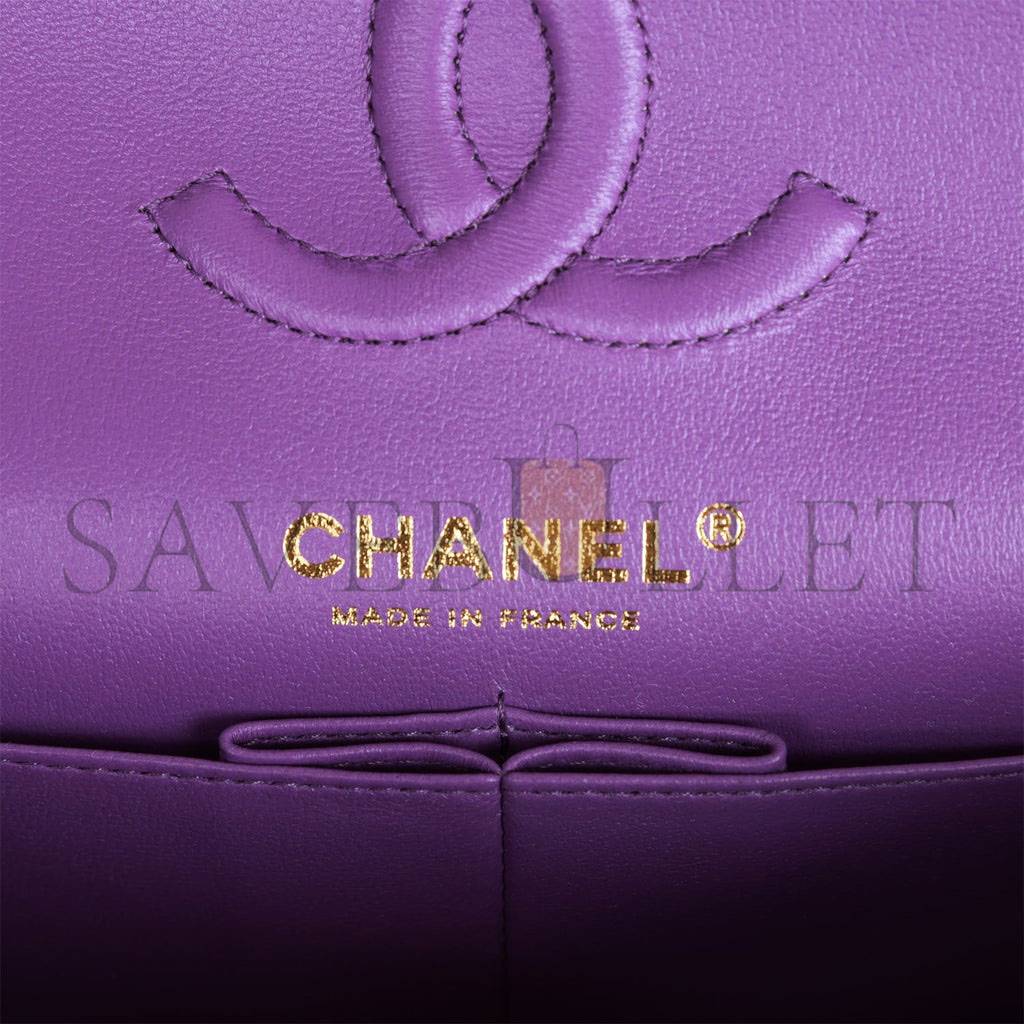 Ch*el small classic double flap purple caviar light gold hardware (23*13*6cm)