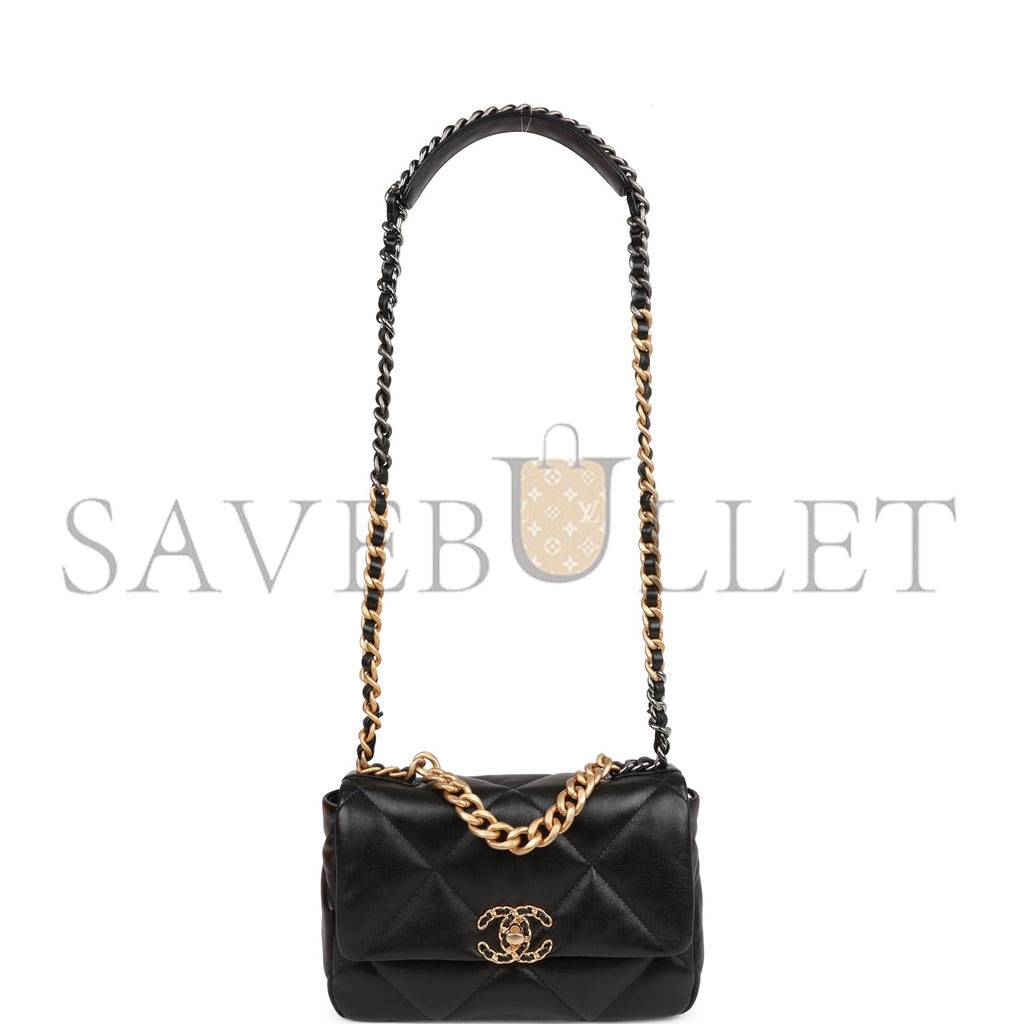 Ch*el medium 19 flap bag black lambskin mixed hardware (25*16*9cm)
