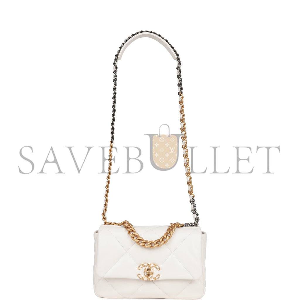 Ch*el medium 19 flap bag white calfskin mixed hardware (25*16*9cm)