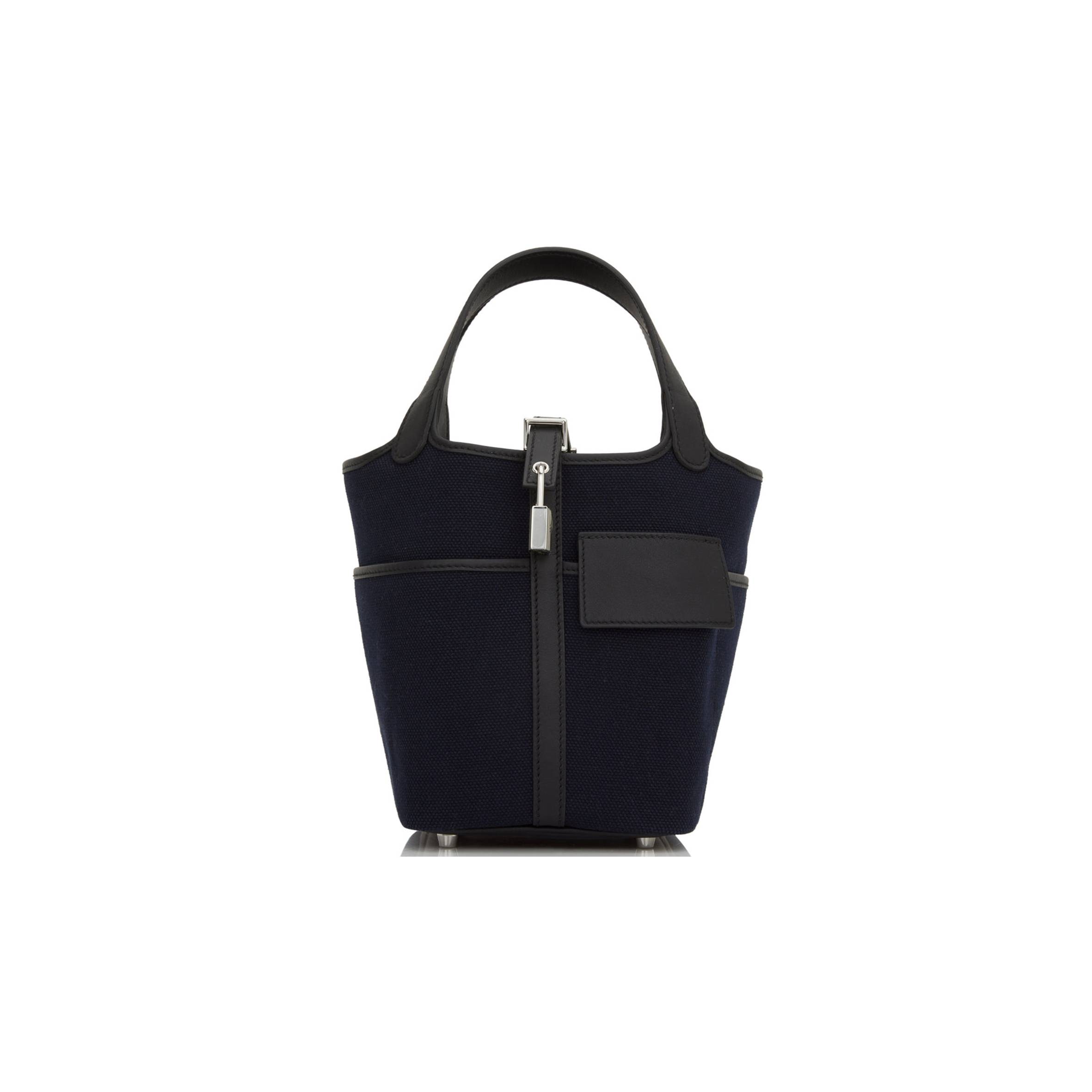 H**mes picotin cargo 18 bleu marine and black swift and toile canvas palladium hardwar(18*13*18cm)