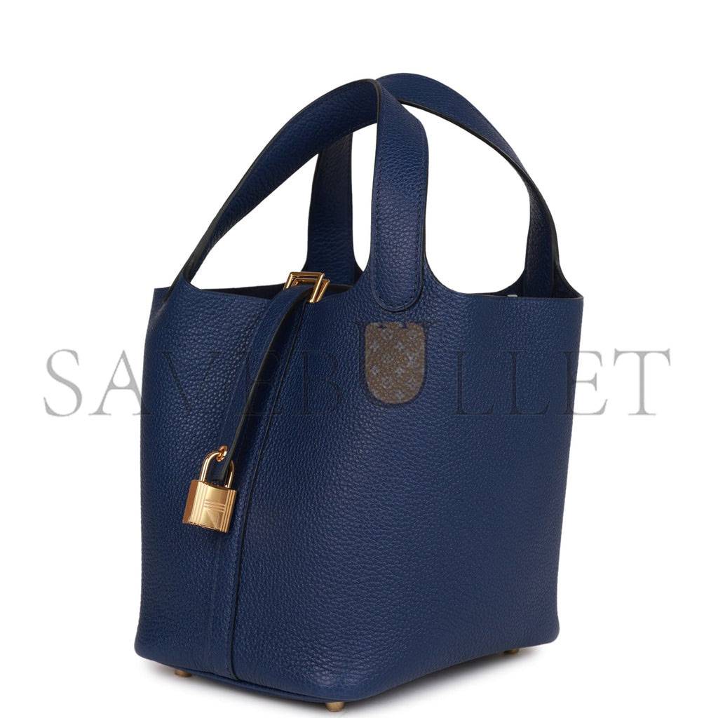 H**mes picotin lock 18 bleu saphir maurice gold hardware (18*13*18cm)
