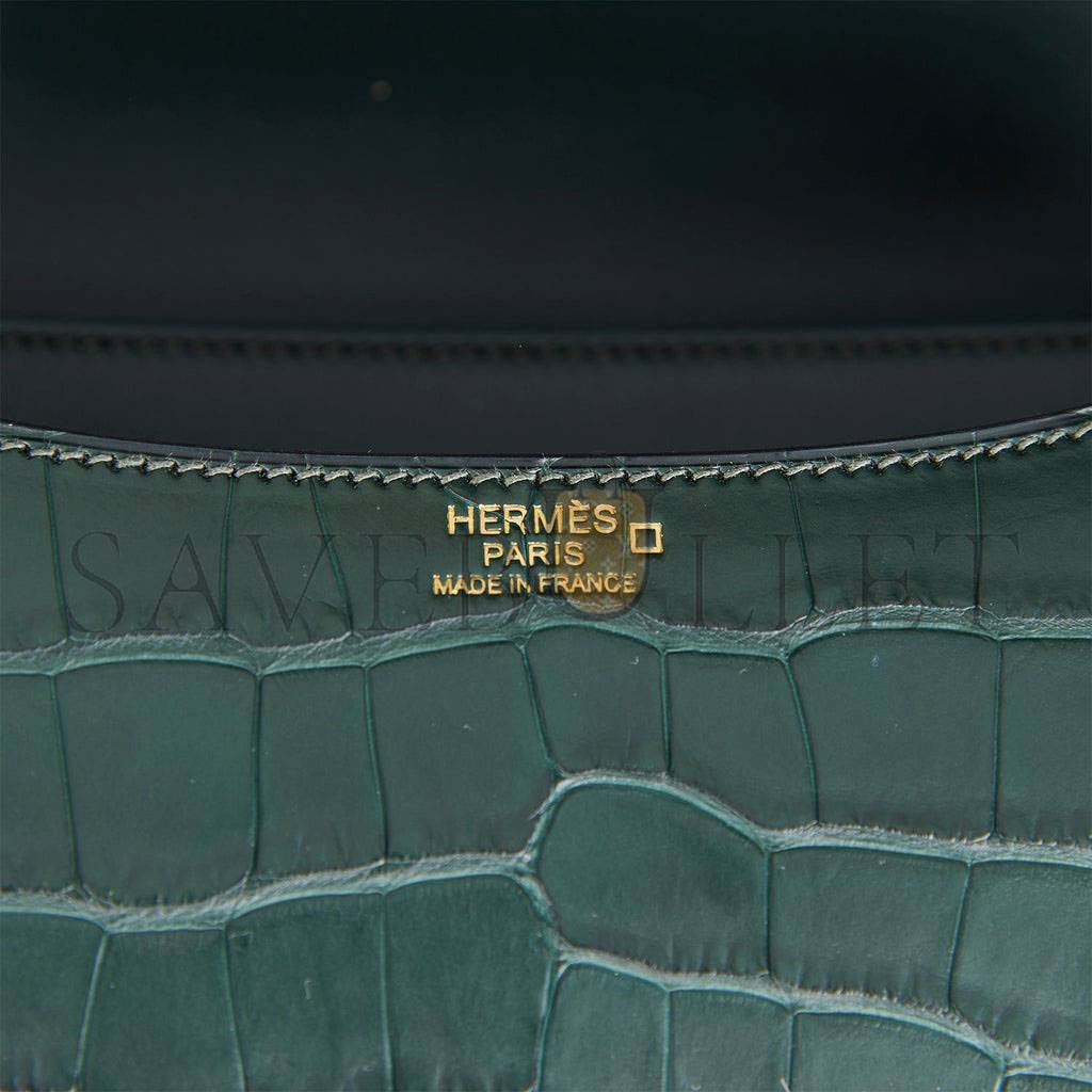 H**mes constance 24 vert fonce matte alligator gold hardware (24cm)