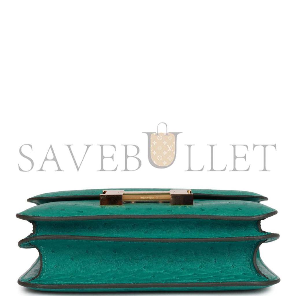 H**mes constance 18 vert verone ostrich gold hardware 39873610481758 (18cm)