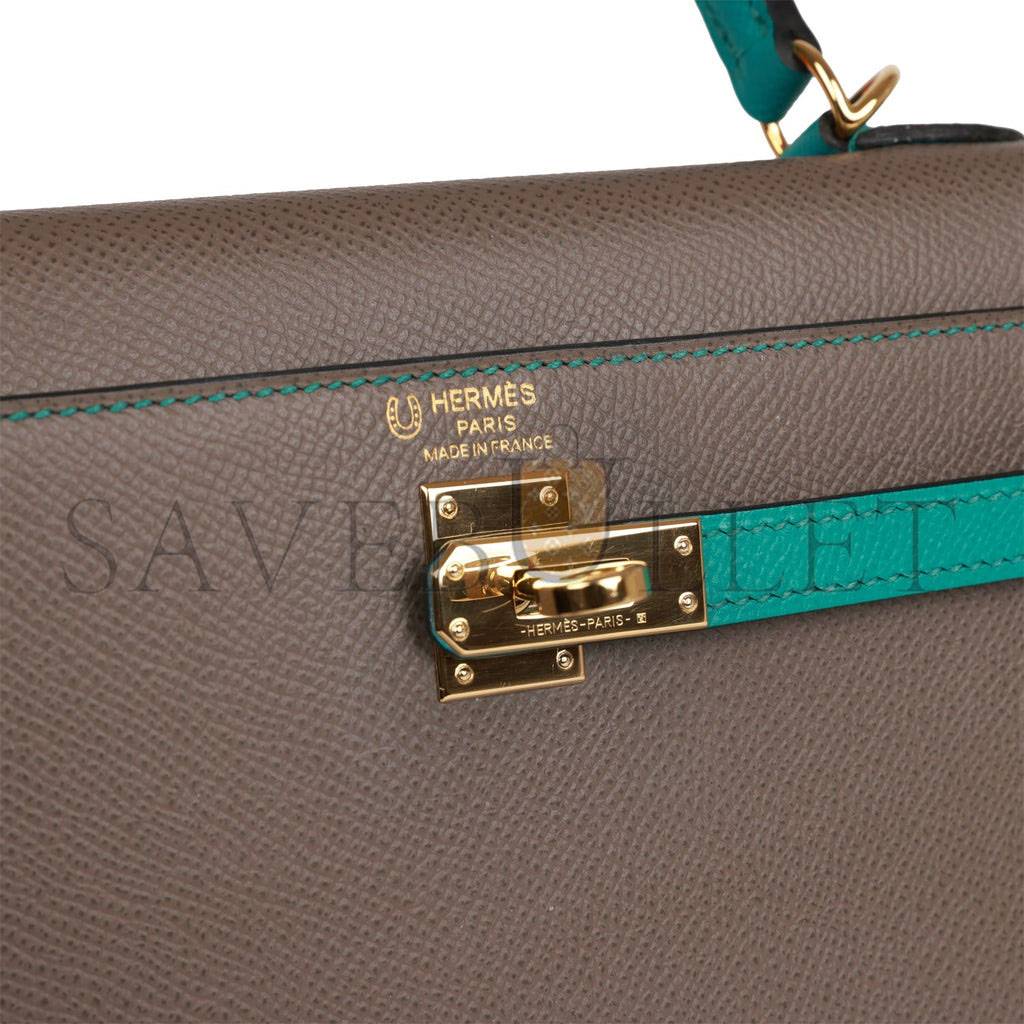 H**mes special order (hss) kelly sellier 25 etain and bleu paon epsom gold hardware handmade(25*17*7cm)