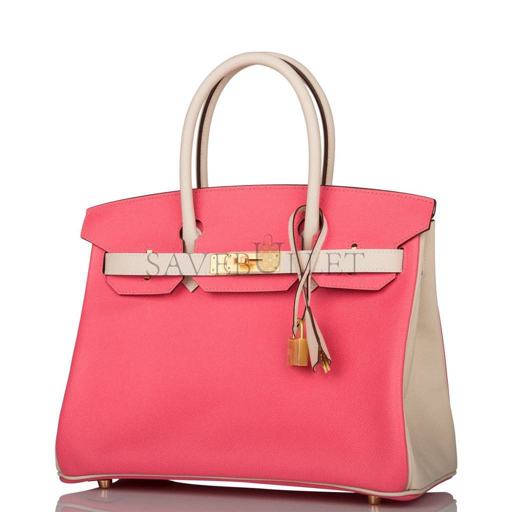 H**mes special order (hss) birkin 30 craie and rose azalee epsom brushed gold hardware ( 30cm*22*16cm)