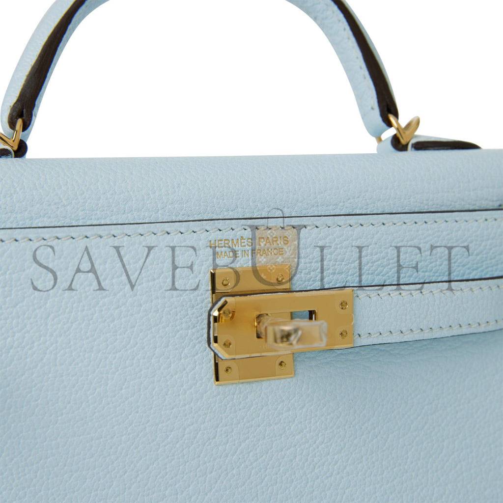 H**mes mini kelly sellier 20 bleu brume chevre gold hardware (19*12*5.5cm)