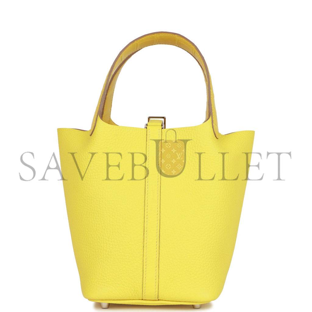 H**mes picotin lock 18 mimosa matte alligator and lime clemence touch palladium hardware(18*13*18cm)