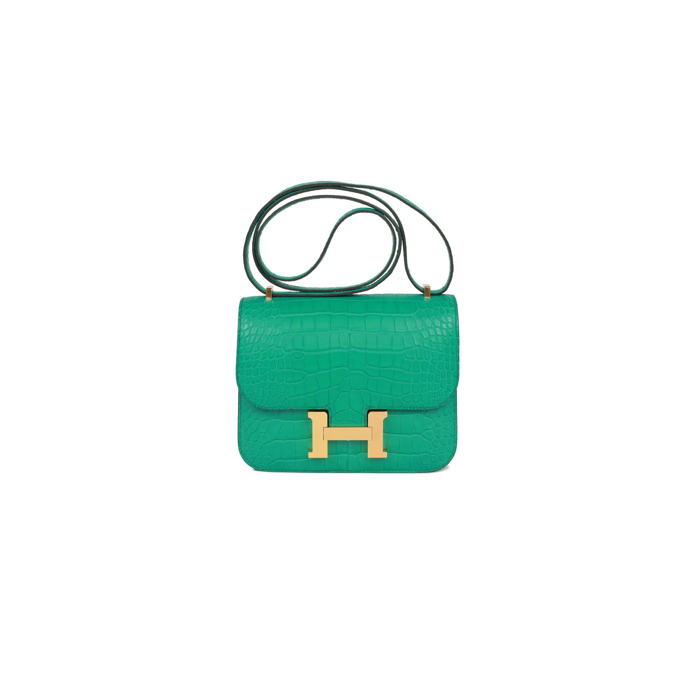 H**mes constance 18 vert jade matte alligator gold hardware 39821013450846 (18cm)