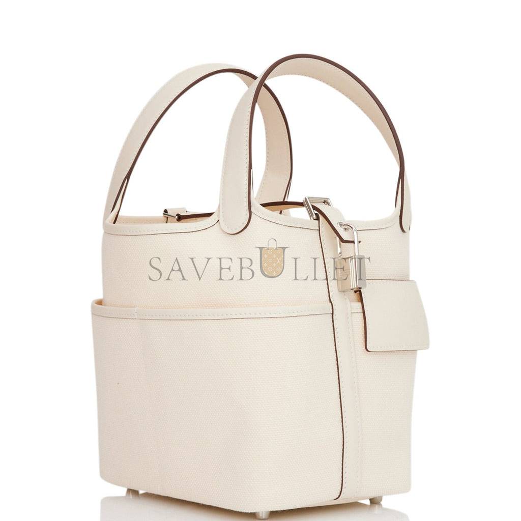 H**mes picotin cargo 18 nata swift and toile canvas palladium hardware (18*13*18cm)