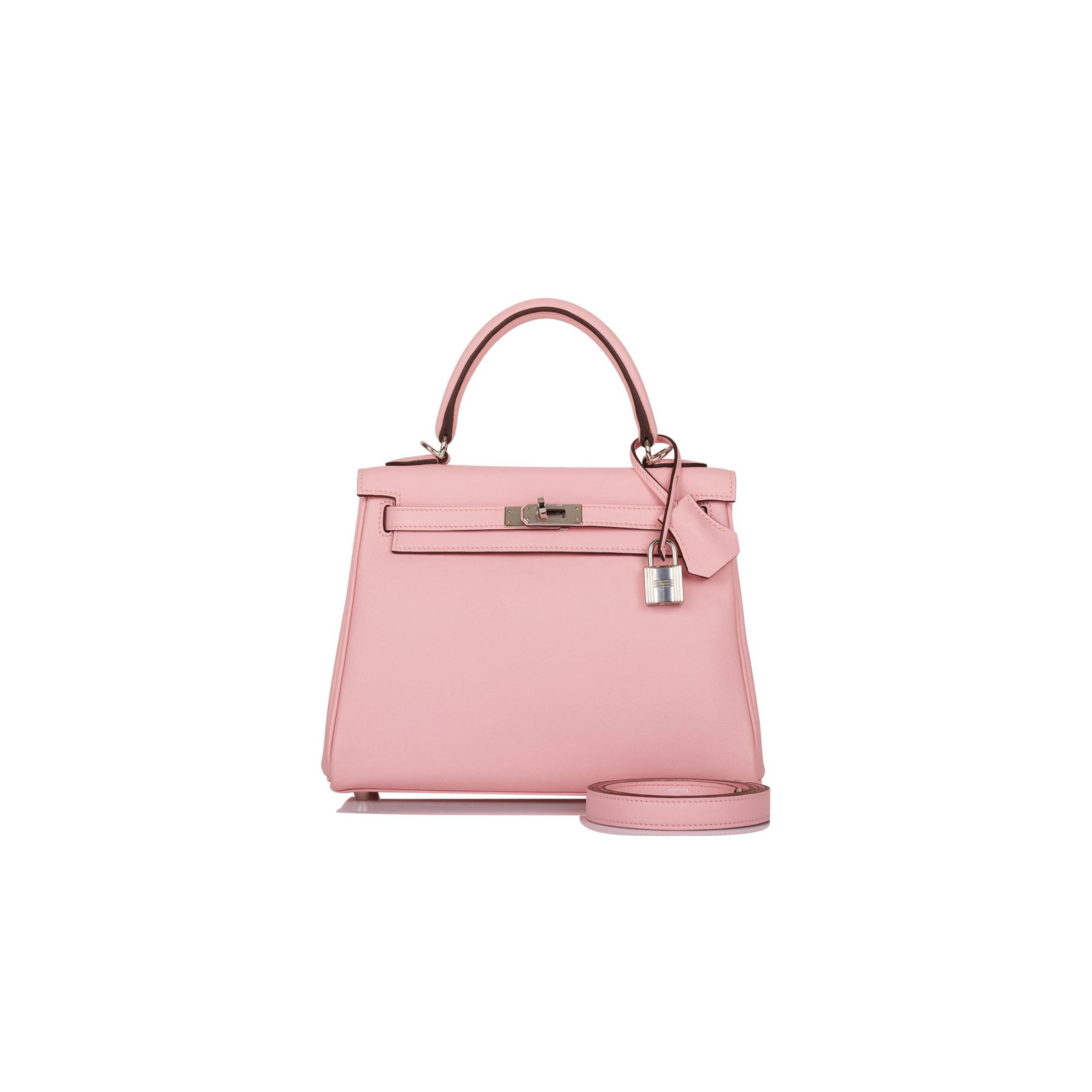 H**mes kelly retourne 25 rose sakura swift palladium hardware handmade (25*17*7cm)