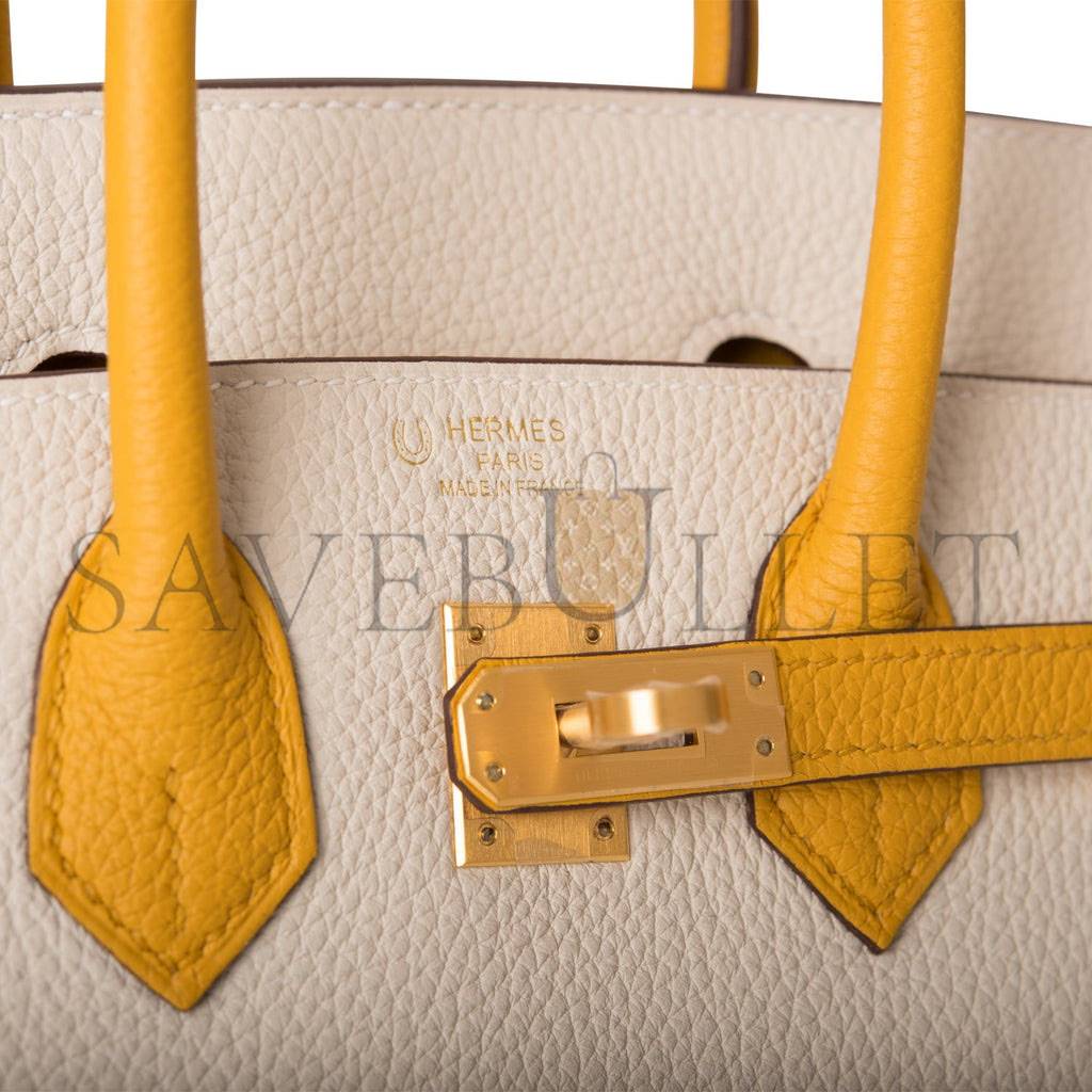 H**mes special order (hss) birkin 25 craie and jaune ambre togo brushed gold hardware handmade (25cm)
