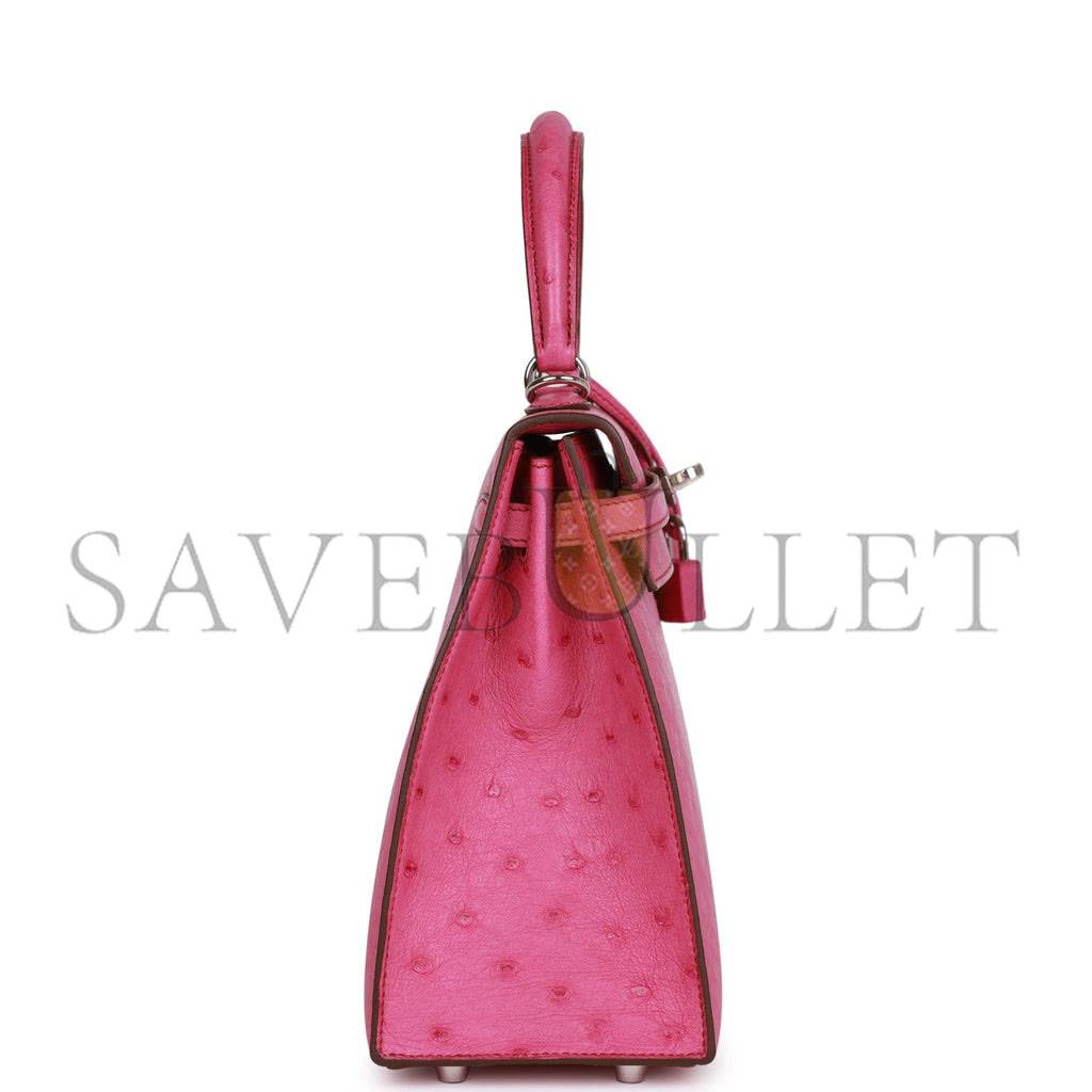 H**mes kelly sellier 25 fuchsia ostrich palladium hardware (25*17*7cm)