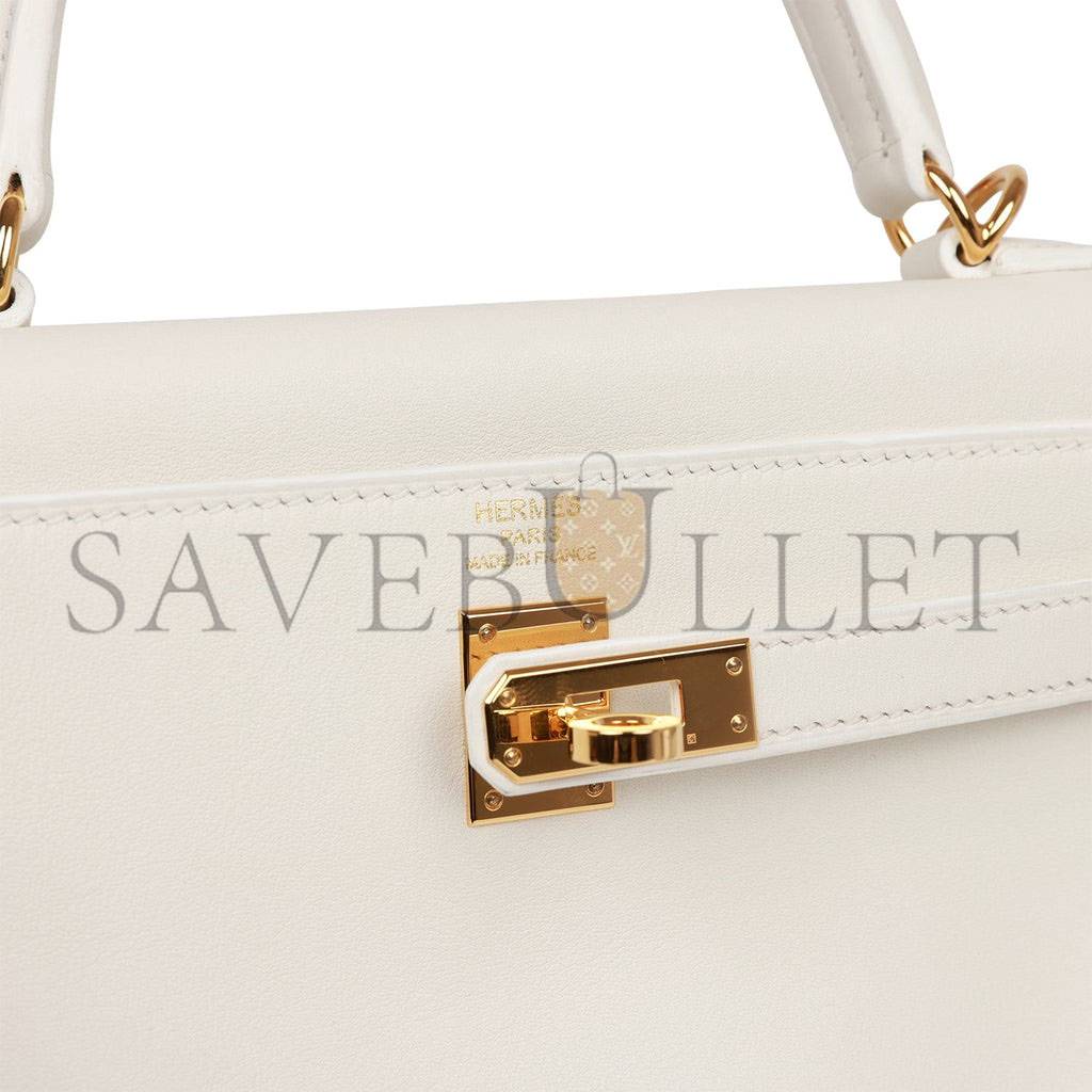 H**mes kelly retourne 25 white swift gold hardware handmade (25*17*7cm)