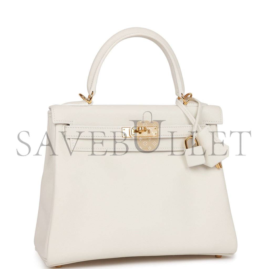H**mes kelly retourne 25 white swift gold hardware handmade (25*17*7cm)