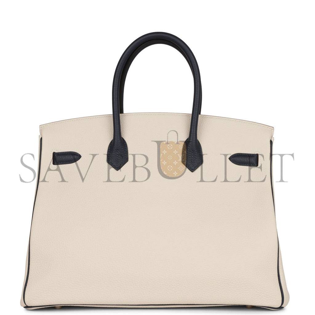 H**mes special order (hss) birkin 35 craie and bleu nuit togo palladium hardware (35*25*18cm)