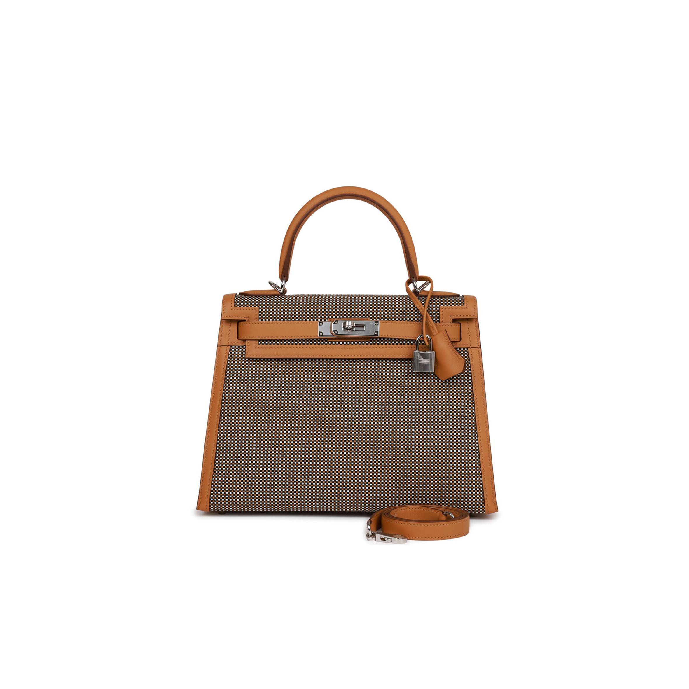 H**mes quadrille kelly sellier 28 sesame toile and swift palladium hardware (28*21*12cm)