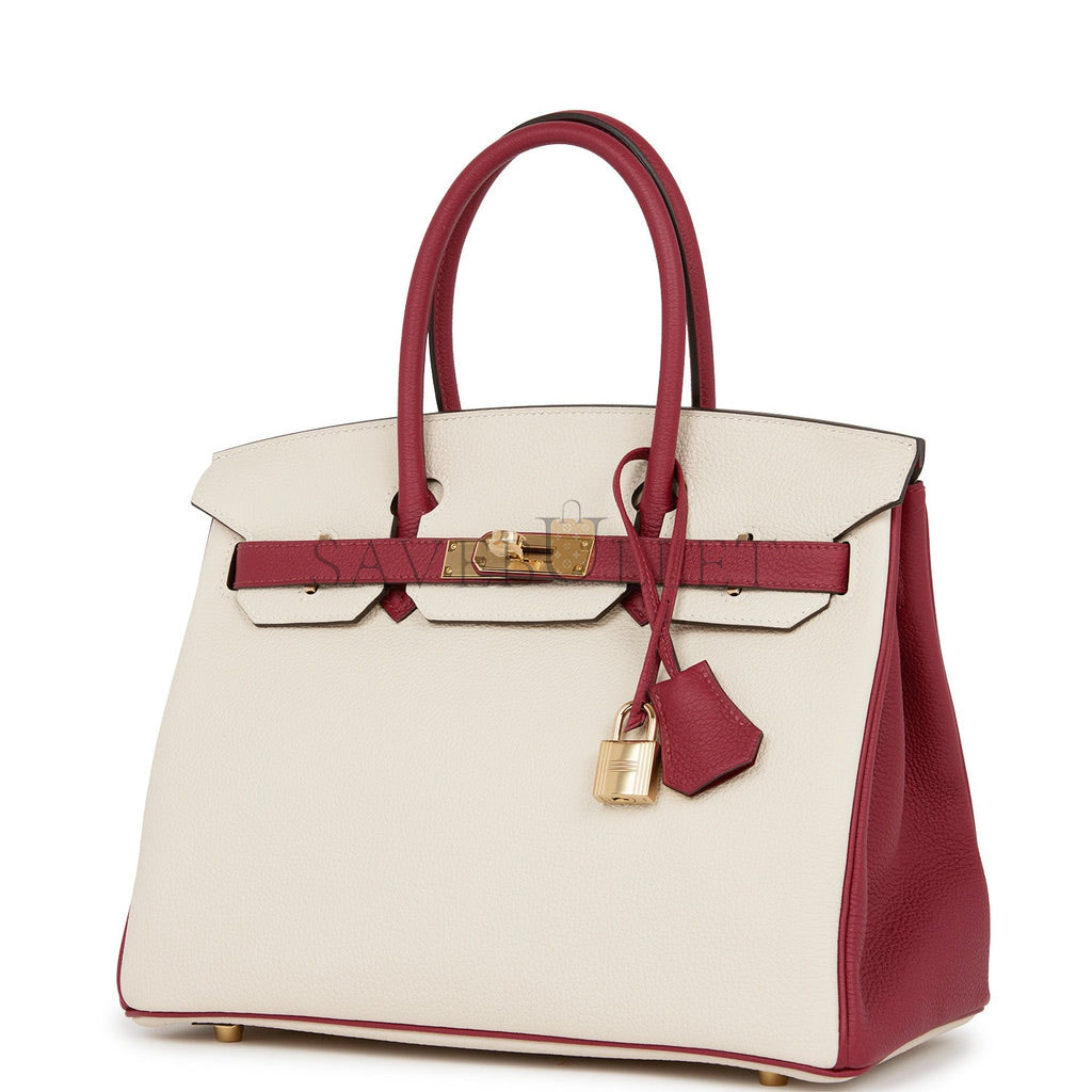 H**mes special order (hss) birkin 30 craie and rouge grenat togo permabrass hardware ( 30cm*22*16cm)