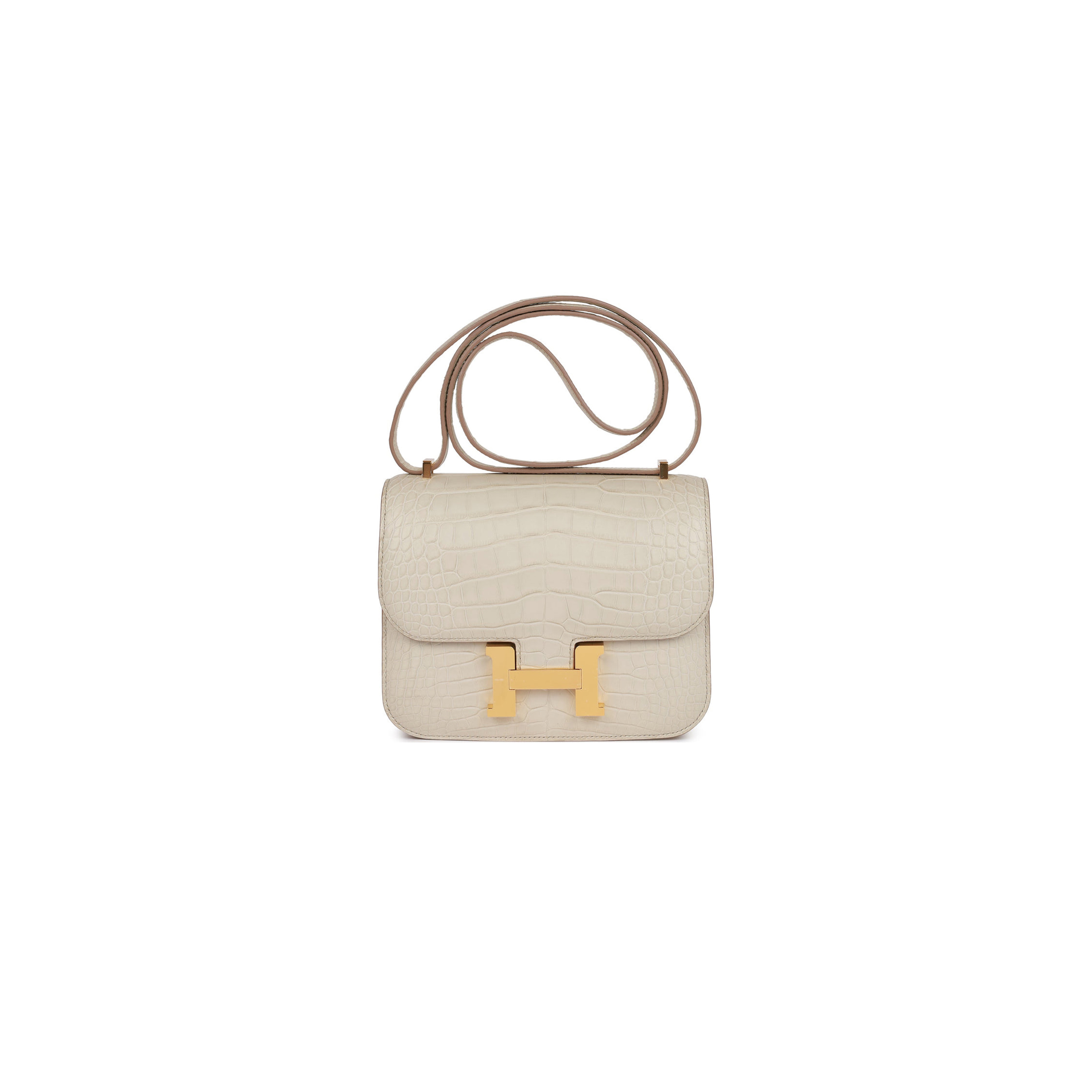 H**mes constance 18 beton matte alligator gold hardware (18cm)